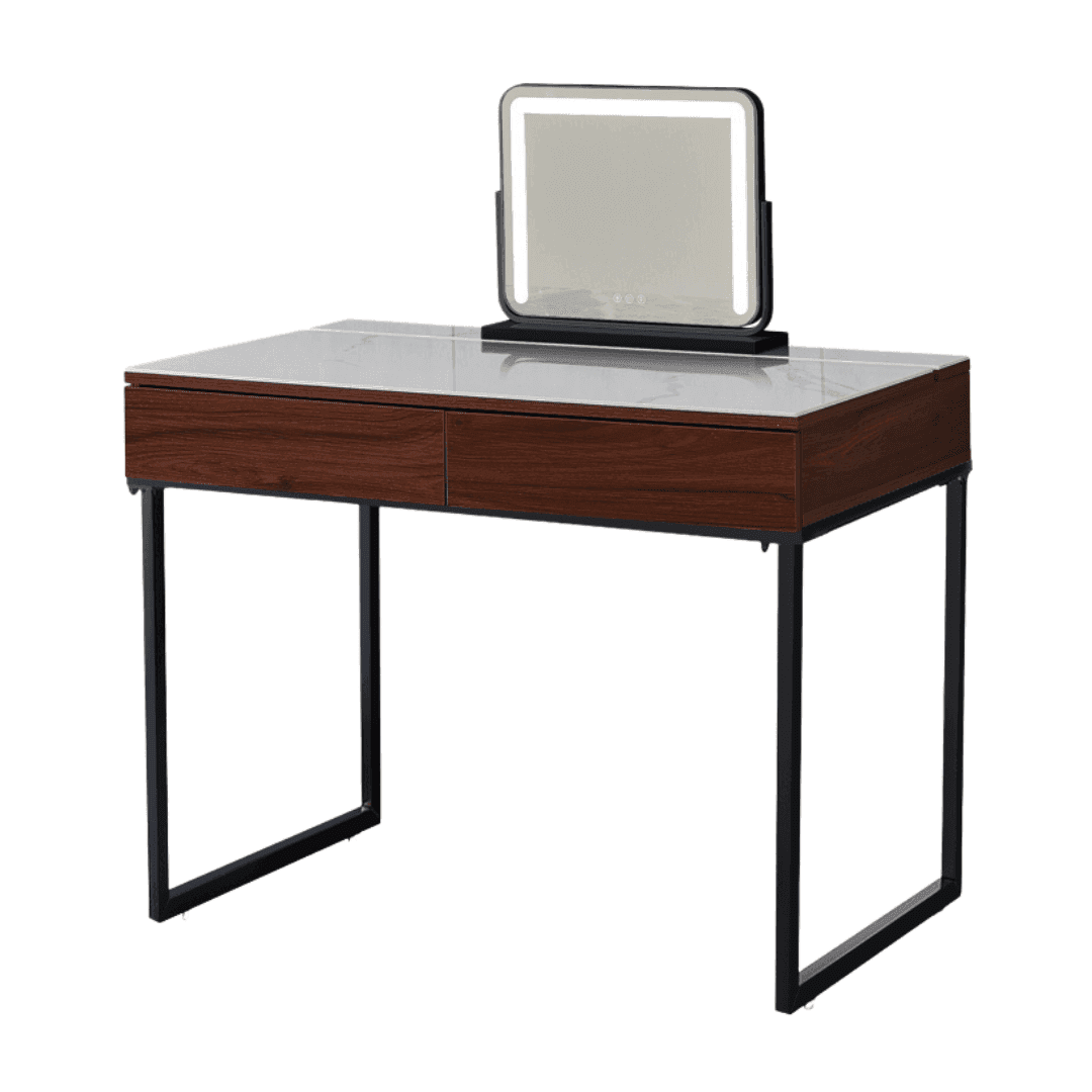 Muriel Glossy Sintered Stone Vanity Table - 47 Inch Modern Makeup Dressing Table with Mirror, Perfect for Bedroom, Bathroom & Beauty Salon Decor