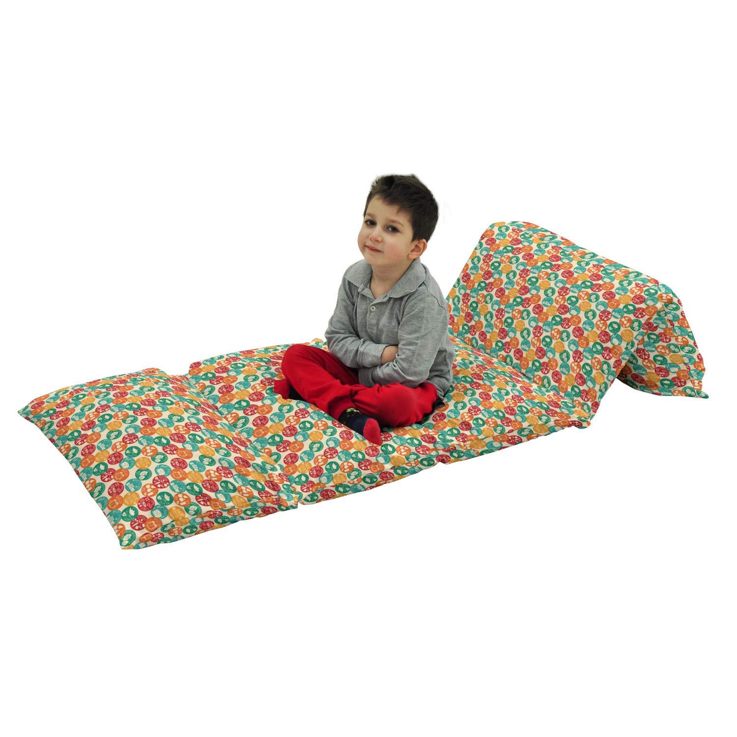Ambesonne Fitness Floor Pillow Lounger Cover - Sporty Lifestyle Design with Colorful Spots, Green Tea Cereals & Water Walks Retro Print - 88