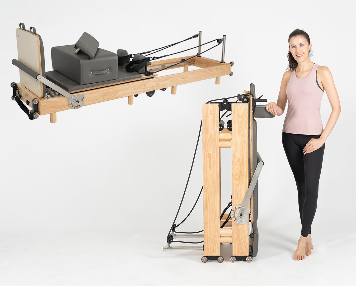 Nexace Wood Foldable Pilates Reformer Machine for Home Workout - Professional Pilates Equipment for Core Strength Training, Flexibility & Rehabilitation | Perfect for Home Gym, Yoga Studio & Physical Therapy