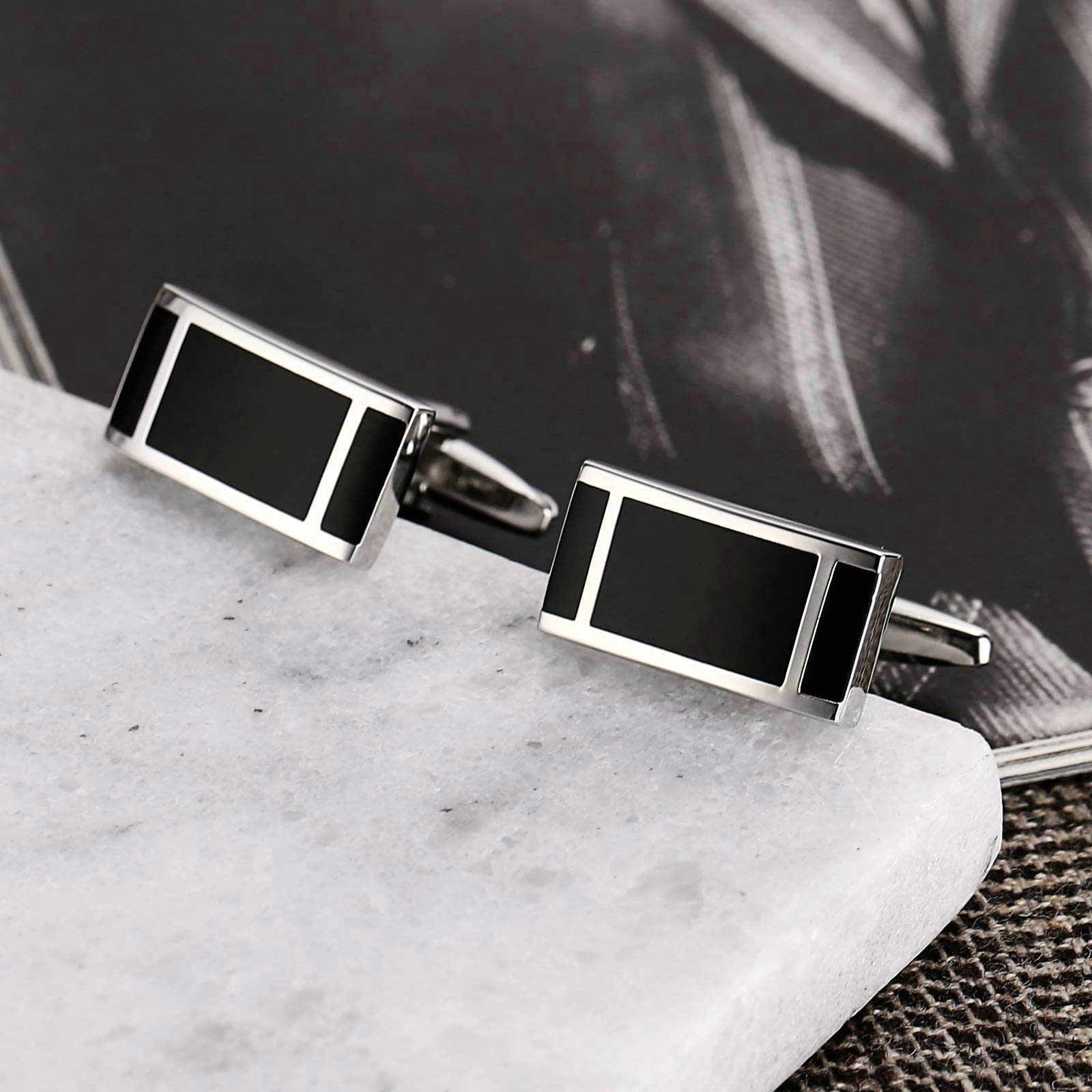 Gualiy Stainless Steel Rectangle Cufflinks for Men - Elegant Dress Shirt Accessories for Weddings, Business & Formal Events