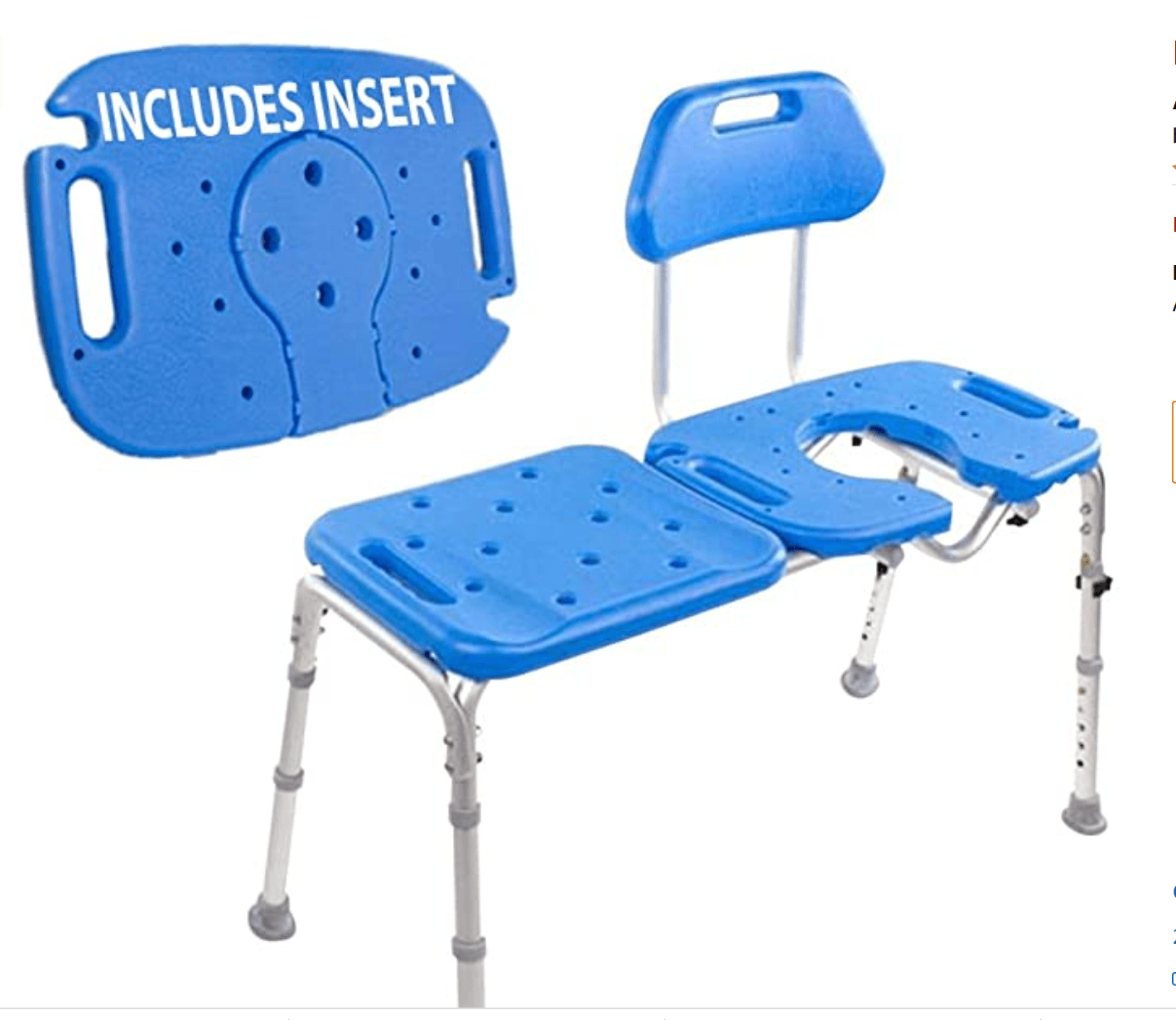 ALL ACCESS Bath Transfer Bench with CUTOUT & Removable Insert - Shower Safety Seat for Elderly, Disabled & Post-Surgery Recovery - Non-Slip Bathroom Mobility Aid for Home & Healthcare Facilities