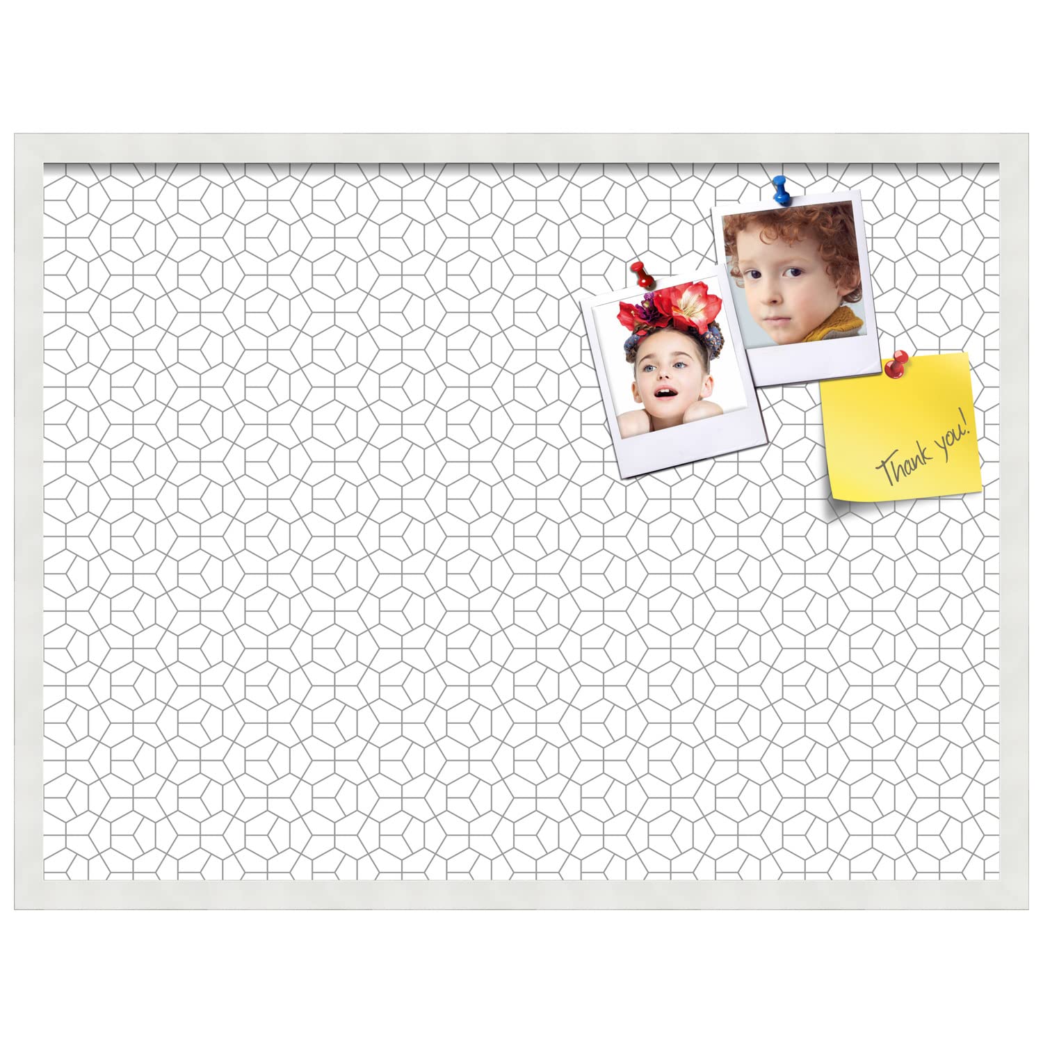 PinPix 32x24 Inch Cork Bulletin Board with Hex Grey Design & White Frame - Wall Mounted Memo Board for Home Office Decor, School Classroom, Dorm Room Organization & Message Display (PinPix-1538)