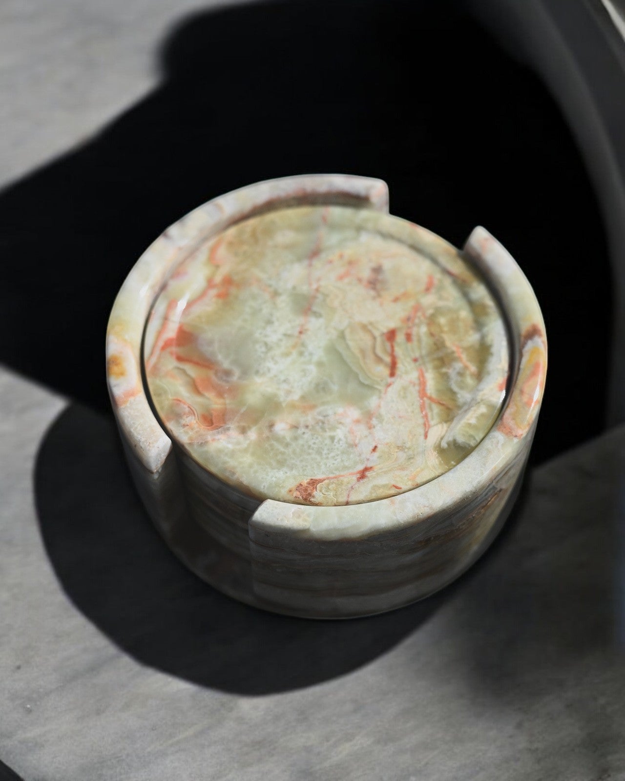 Premium Green Onyx Stone Coasters Set of 4 - Natural Stone Drink Coasters for Home & Bar - Perfect for Protecting Tables from Hot & Cold Beverages, Great Housewarming Gift