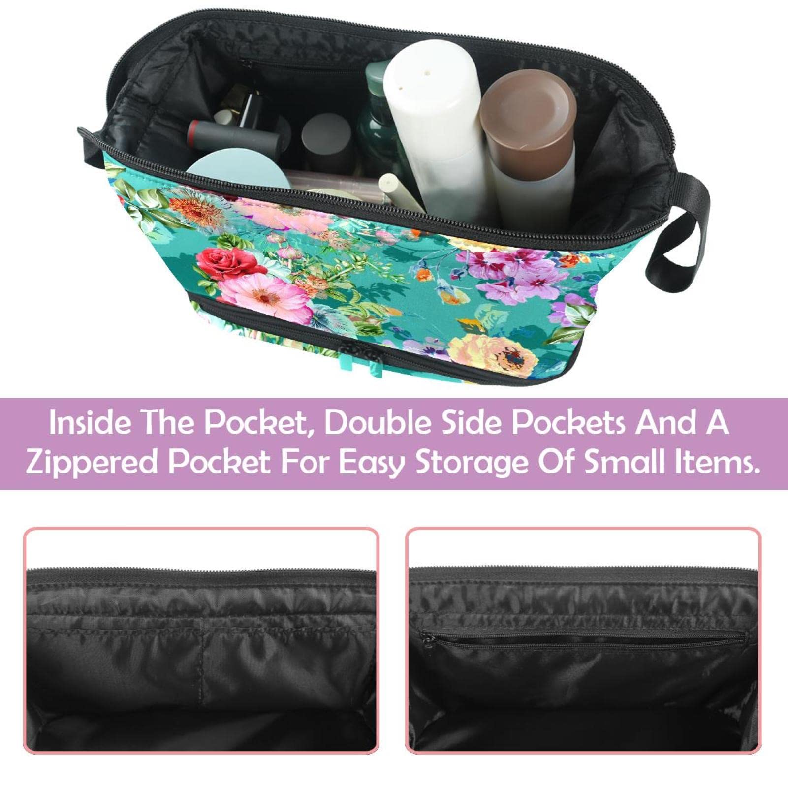 Double Layer Floral Makeup Bag - Travel Organizer for Women & Girls - Perfect for Toiletries & Cosmetics on the Go
