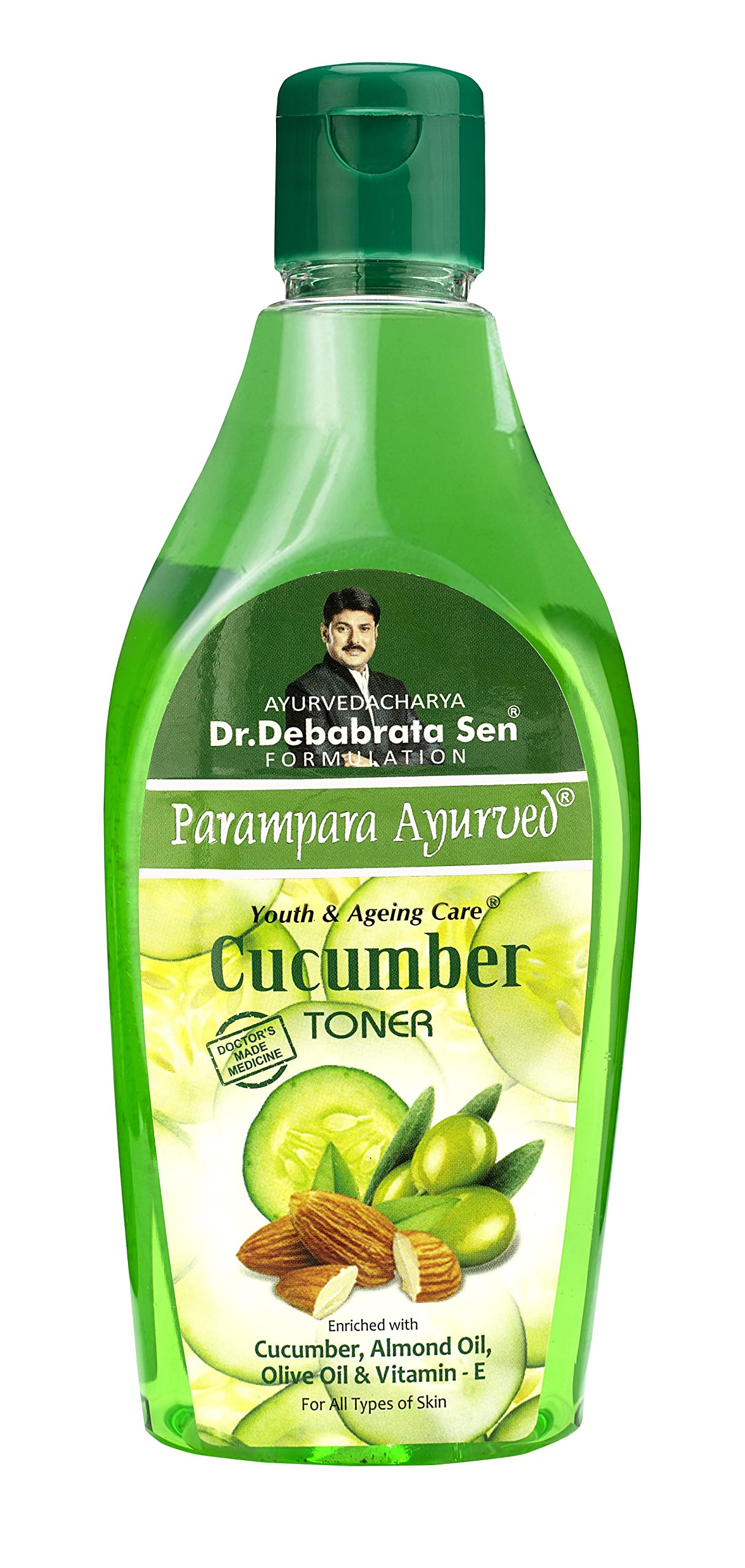 Parampara Ayurvedic Cucumber Toner with Vitamin E, Almond Oil & Olive Oil | Hydrating, Anti-Pigmentation, Pore Tightening & Acne Treatment | Deep Cleanser for Clear Skin | Sun Damage Repair & Skin Refreshment | 250ml | Perfect for Daily Skincare Routine & Post-Sun Care