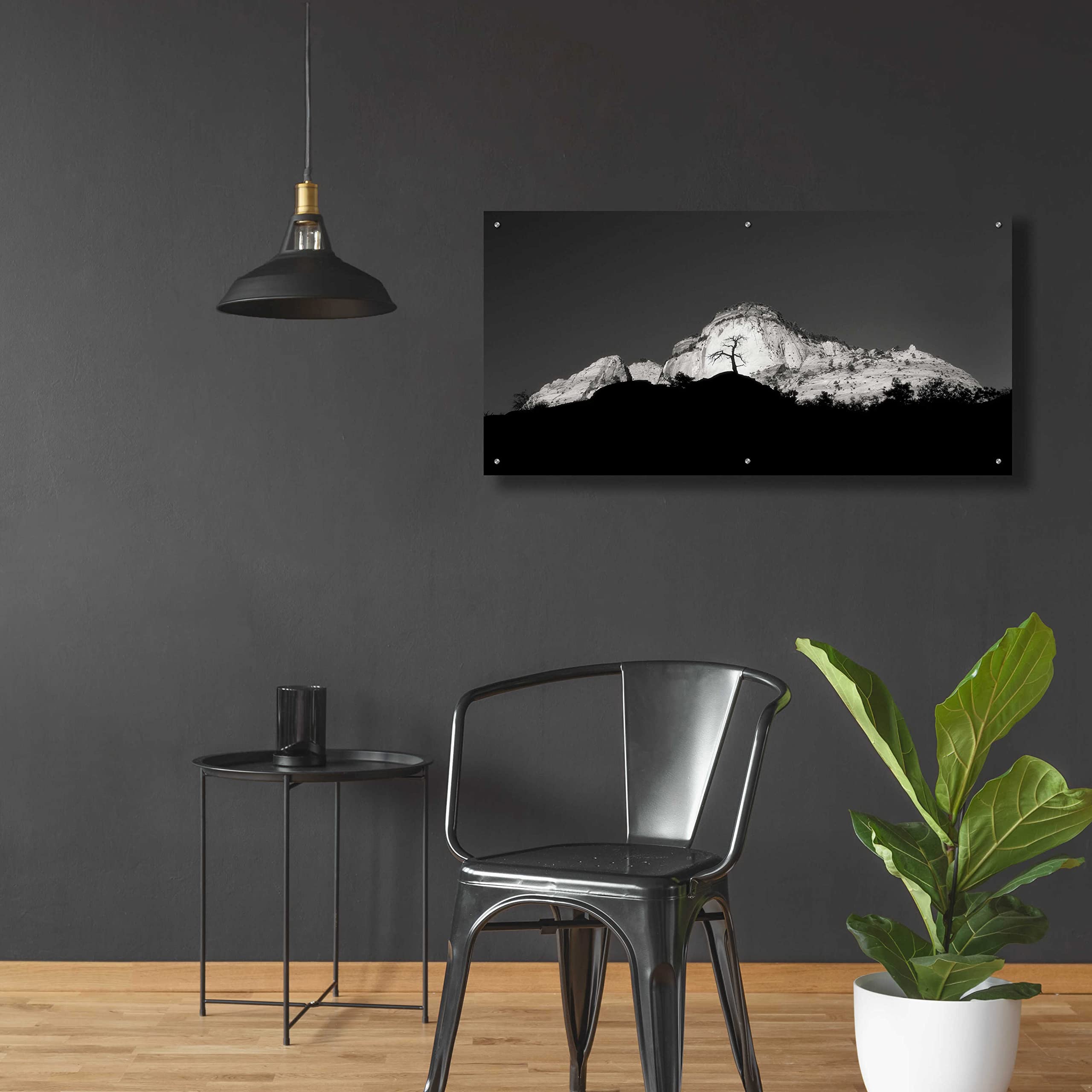 Zion Tree Silhouette Wall Art by Thomas Haney - 48x24 Inch Acrylic Glass Canvas Print - Modern Landscape Painting for Living Room, Bedroom & Office Decor