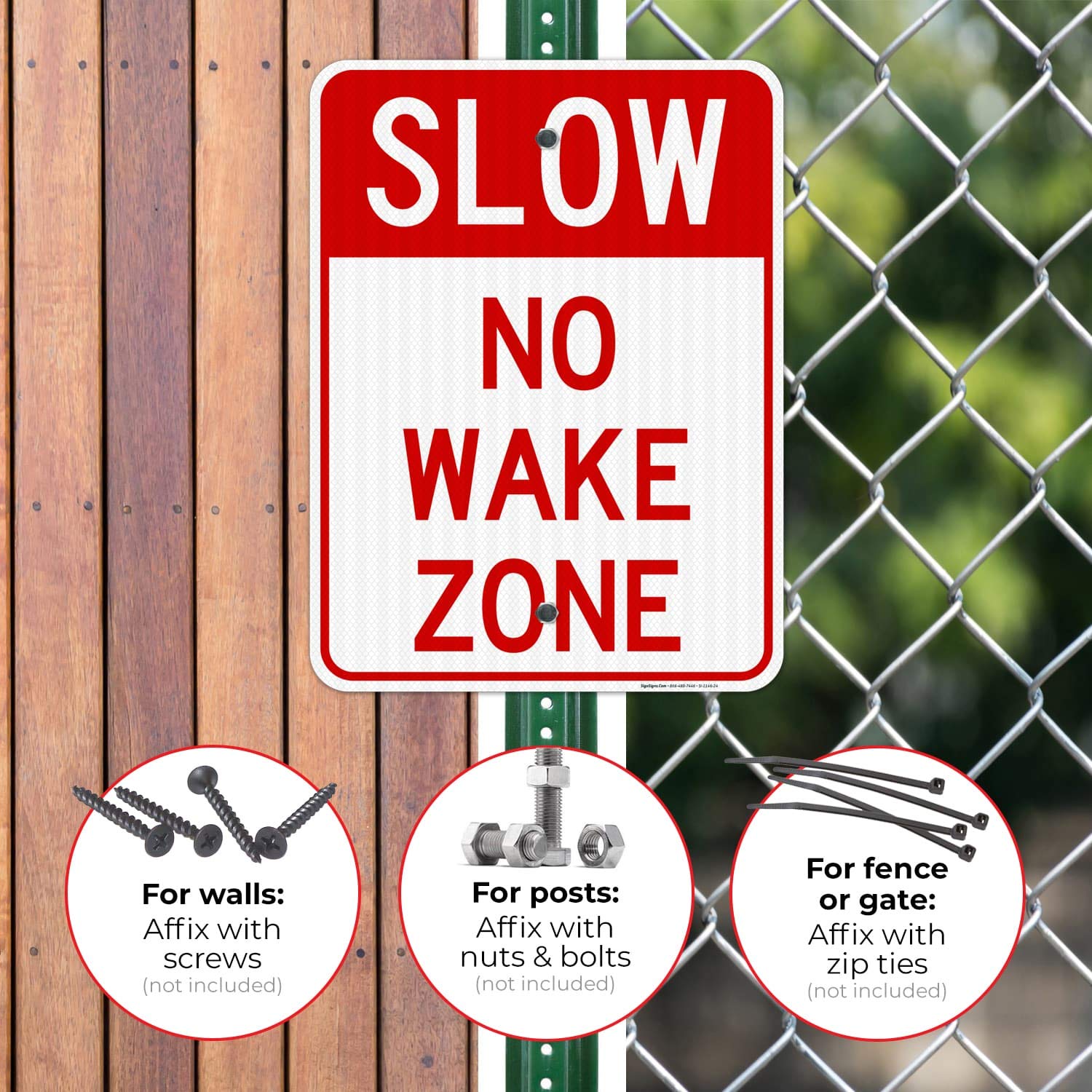 No Wake Zone Sign - 18x24 Inches, 3M EGP Reflective .080 Aluminum, Fade Resistant & Easy Mounting - Made in USA for Indoor/Outdoor Use - Perfect for Lakes, Docks & Marine Safety