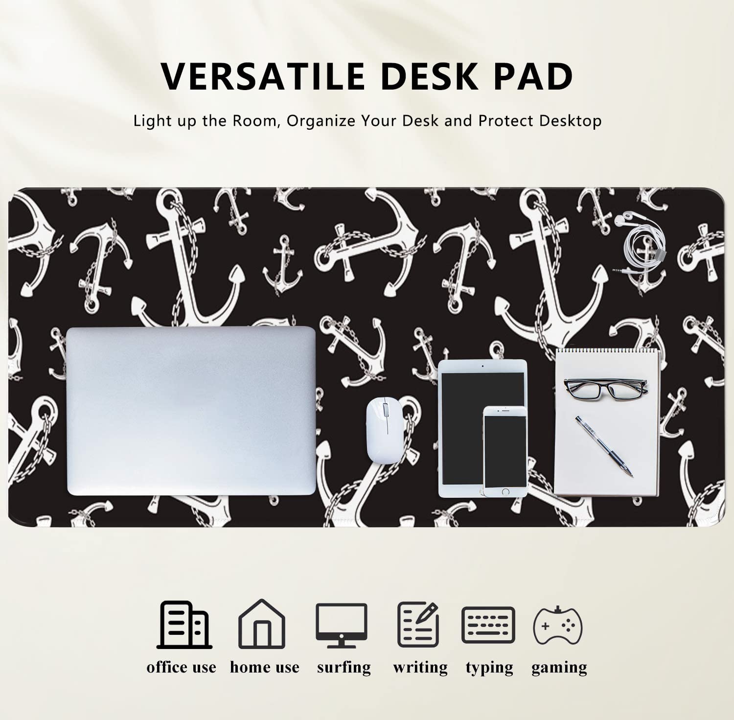 Anchor & Helm XXL Gaming Mouse Pad (31.5x11.8 Inch) - Non-Slip Extended Desk Mat for Keyboard & Mouse - Perfect for PC, Laptop, Office & Home Gaming Setup - Durable Surface for Work & Play