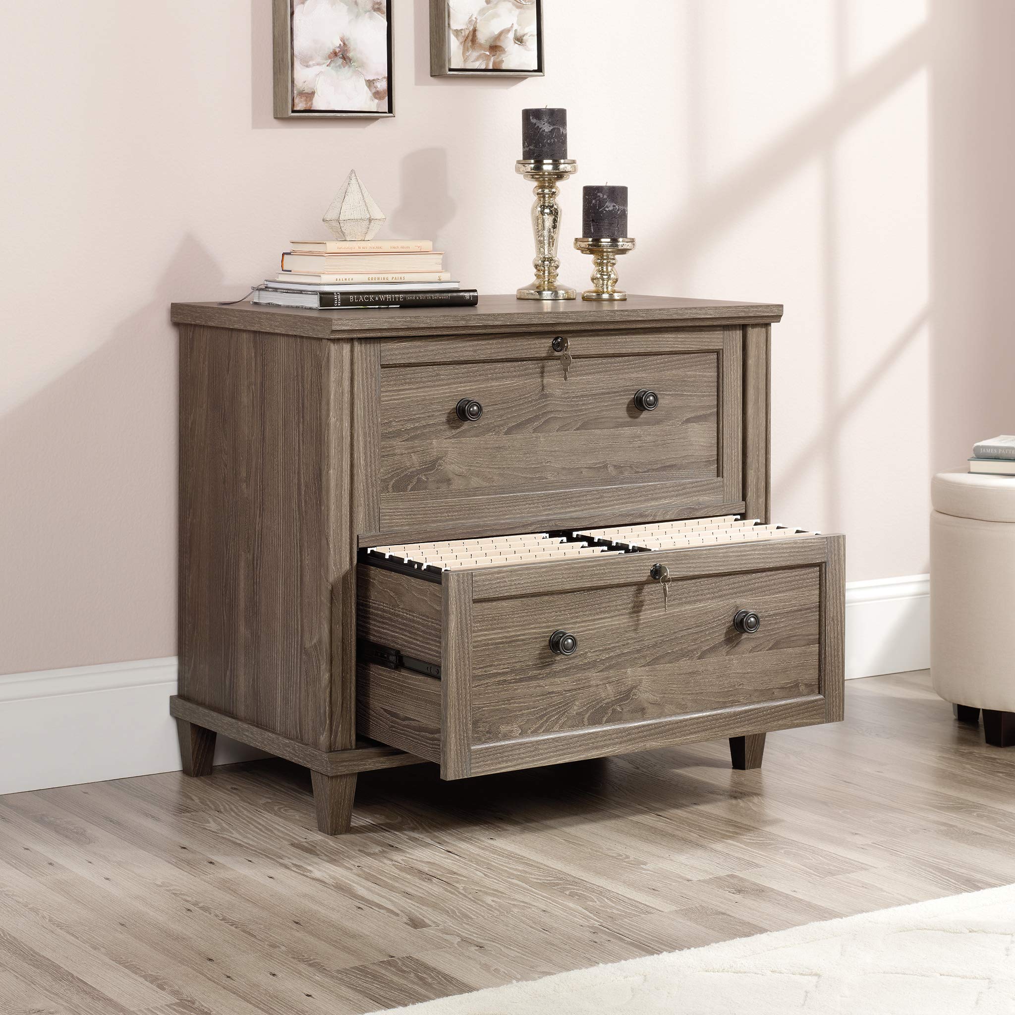 Sauder Hammond 2-Drawer Lateral File Cabinet with Lock - Home Office Storage Solution in Emery Oak Finish | Perfect for Organizing Documents & Office Supplies