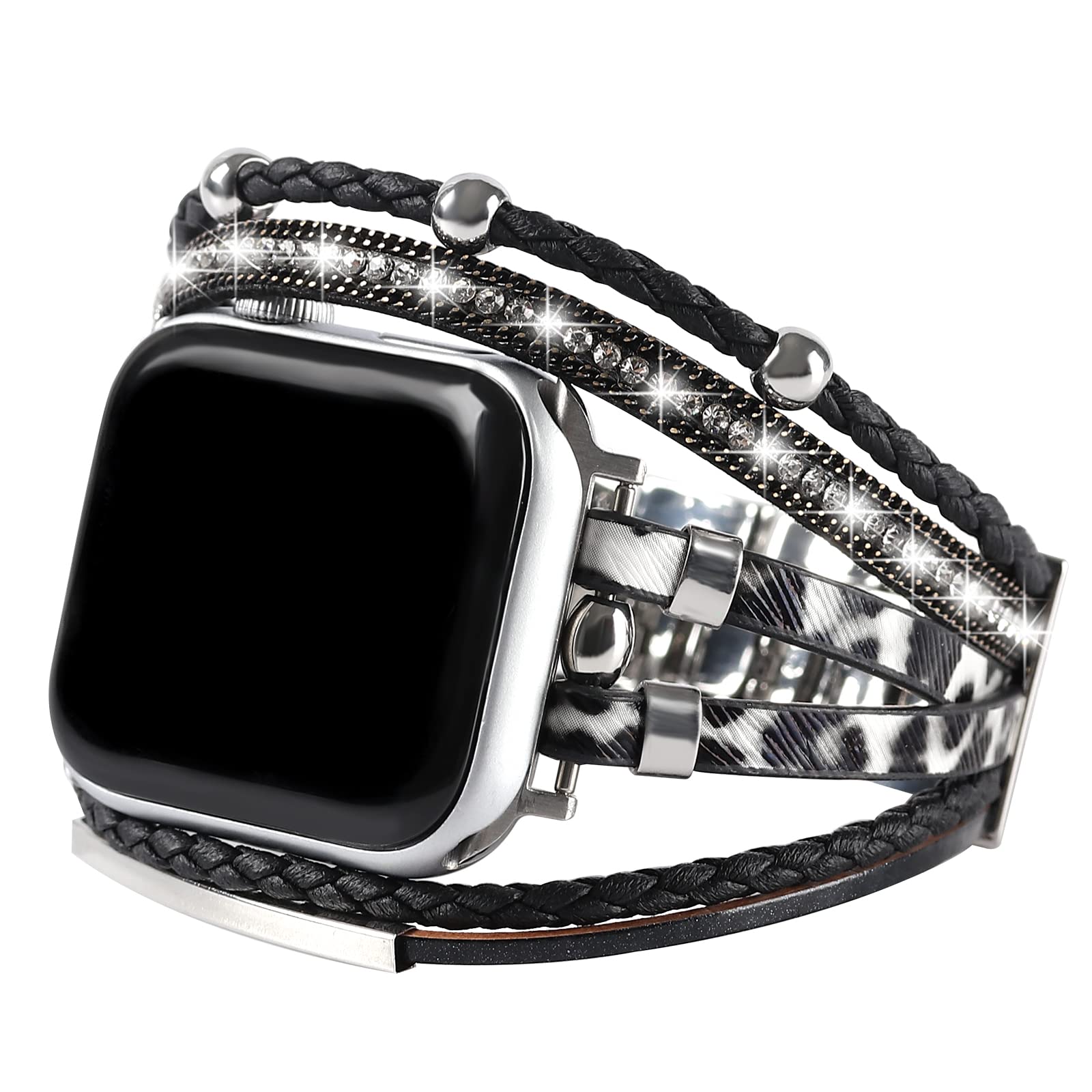 WONMILLE Genuine Leather Bands for Apple Watch 41mm 40mm 38mm 45mm 44mm 42mm 49mm - Boho Bracelet Strap Compatible with iWatch Series Ultra 10 9 8 7 6 5 4 3 2 1 SE - Stylish Multilayer Wrap Design for Women | Perfect for Workouts, Office Wear & Casual Fashion Accessories