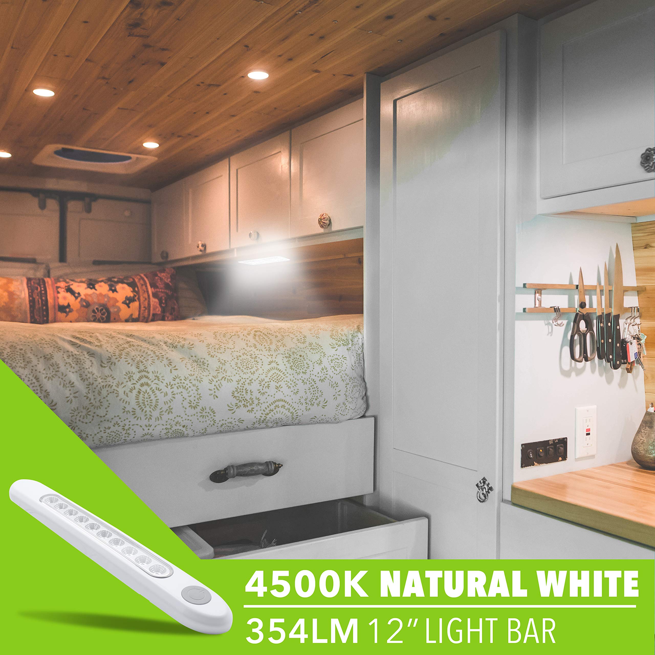 10-LED 12V Closet Lights with ON/Off Switch - 4 Pack LED Cabinet Lights for RV, Van, Camper, Closet, Kitchen & Home Storage - Perfect for Nighttime Illumination and Organization
