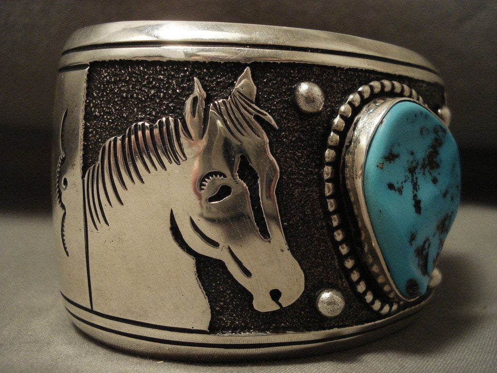 Authentic Vintage Navajo Native American Turquoise Bracelet by Thomas Singer - 129g Super Wide Handmade Jewelry for Women, Boho Chic Accessories, Perfect for Festivals & Special Occasions