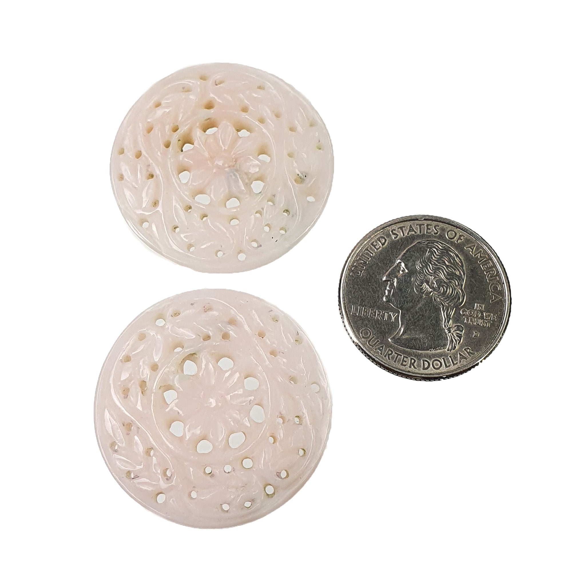 Natural Untreated Pink Opal Gemstone Carving - 49.90cts Hand Carved Round Shape 32.5mm Pair for Jewelry Making & Spiritual Healing | Perfect for Necklaces, Rings & Meditation Gifts