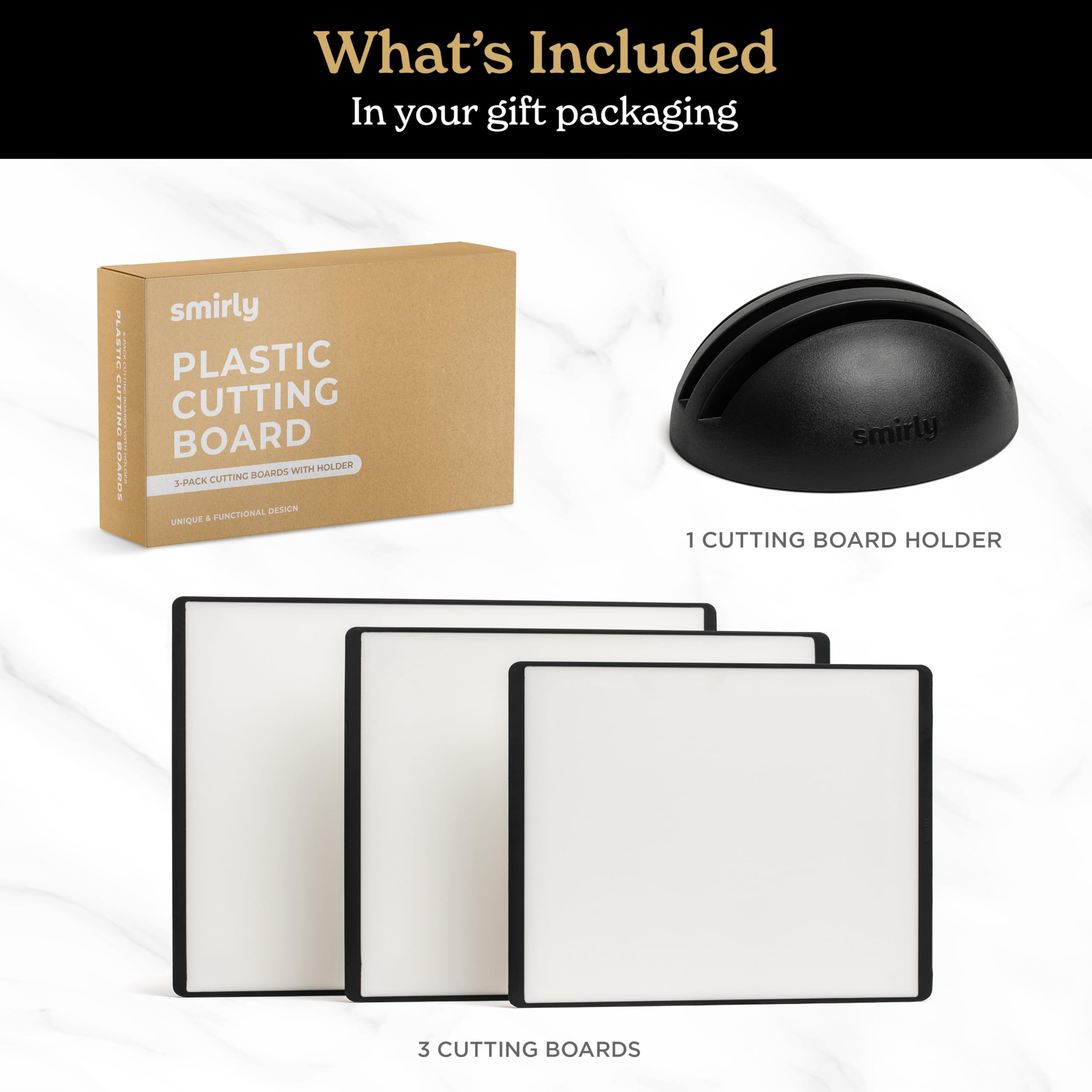 SMIRLY Dishwasher Safe Plastic Cutting Board Set with Holder - Durable Kitchen Chopping Boards for Meat, Vegetables, and Fruits - Perfect for Meal Prep and Cooking