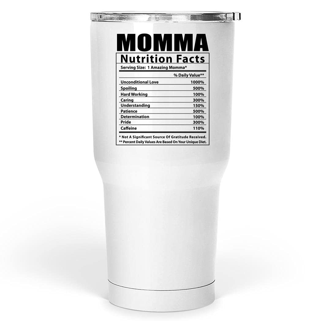 Funny Momma Nutritional Facts Tumbler 30oz - Insulated Stainless Steel Cup with Lid & Straw - Perfect Christmas Gift 2024 for Moms, Women - Great for Coffee, Tea & Cold Drinks at Home, Office or Travel
