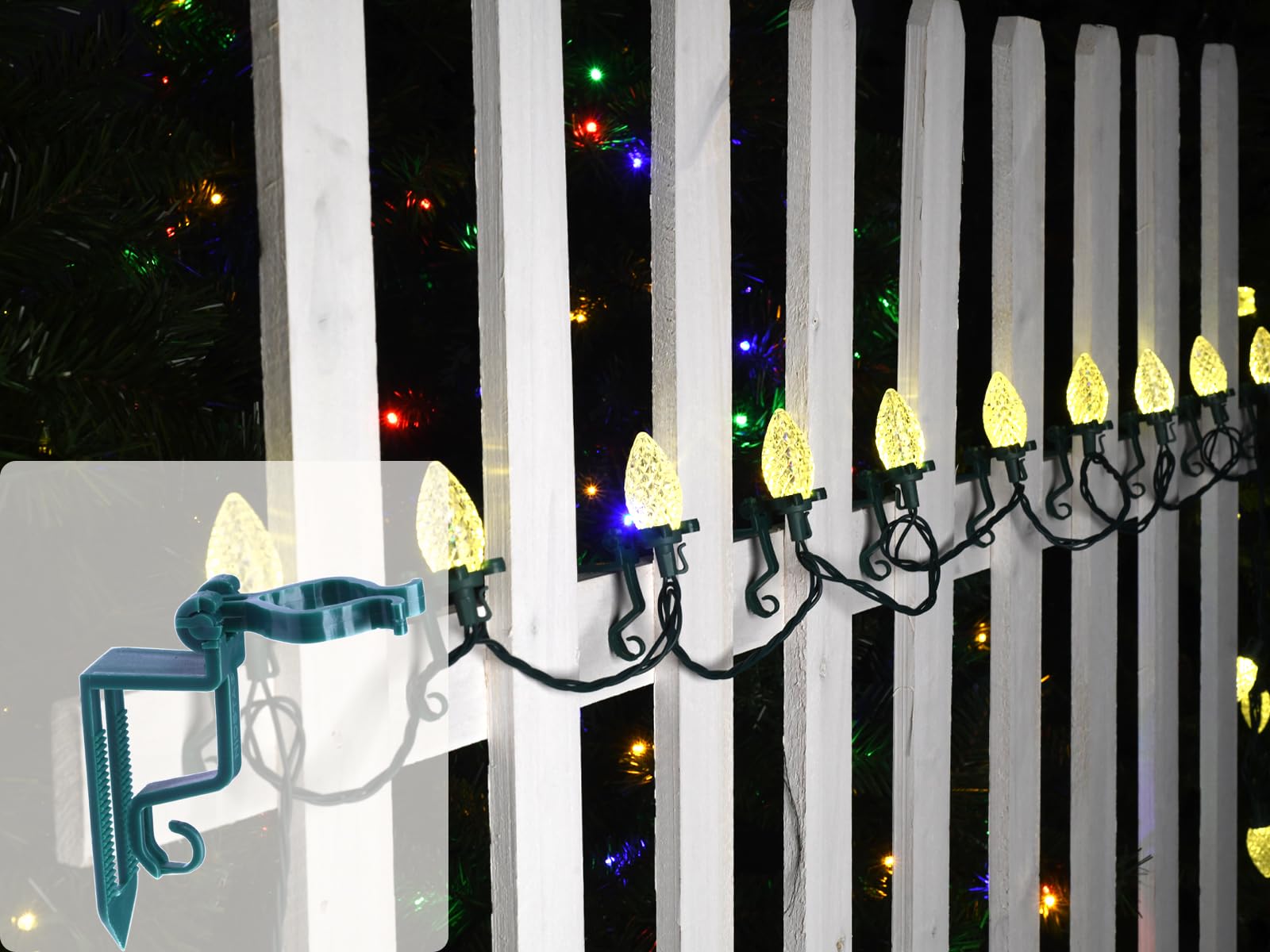 C9 Outdoor Christmas Lights - 66ft 100 LED String Lights with Quick Clips, Warm White Plug-in Connectable Holiday Lights for Roof, Gutter, House Decoration - Perfect for Xmas, Patio, Garden & Yard Decor