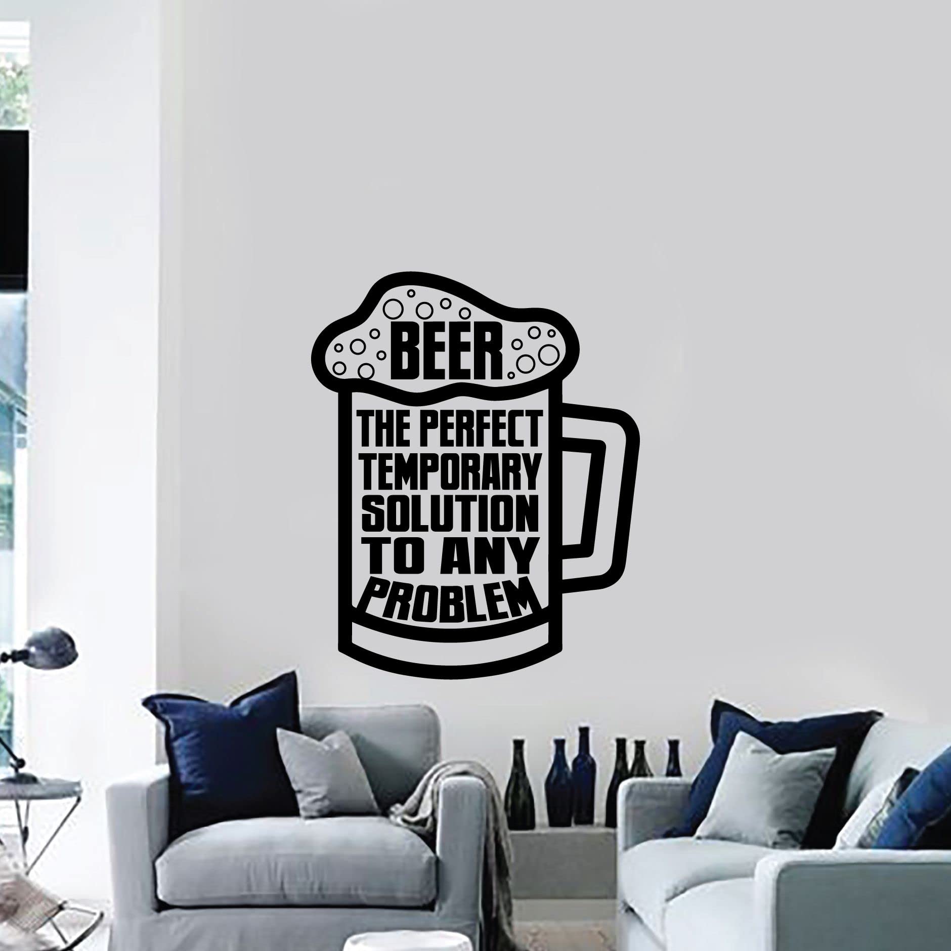 Beer Mug Silhouette Wall Decal - Funny Beer Quotes Vinyl Sticker for Bar, Kitchen, Lounge & Bedroom Decor (10x8 Inch) | Perfect for Home Bars, Man Caves & Party Room Wall Art