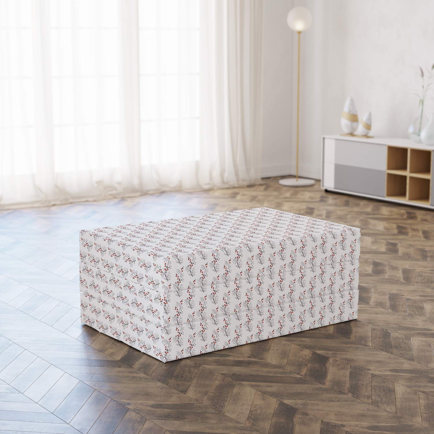 Ambesonne Floral Foldable Mattress with Curvy Dotted Branches Design - 74.8