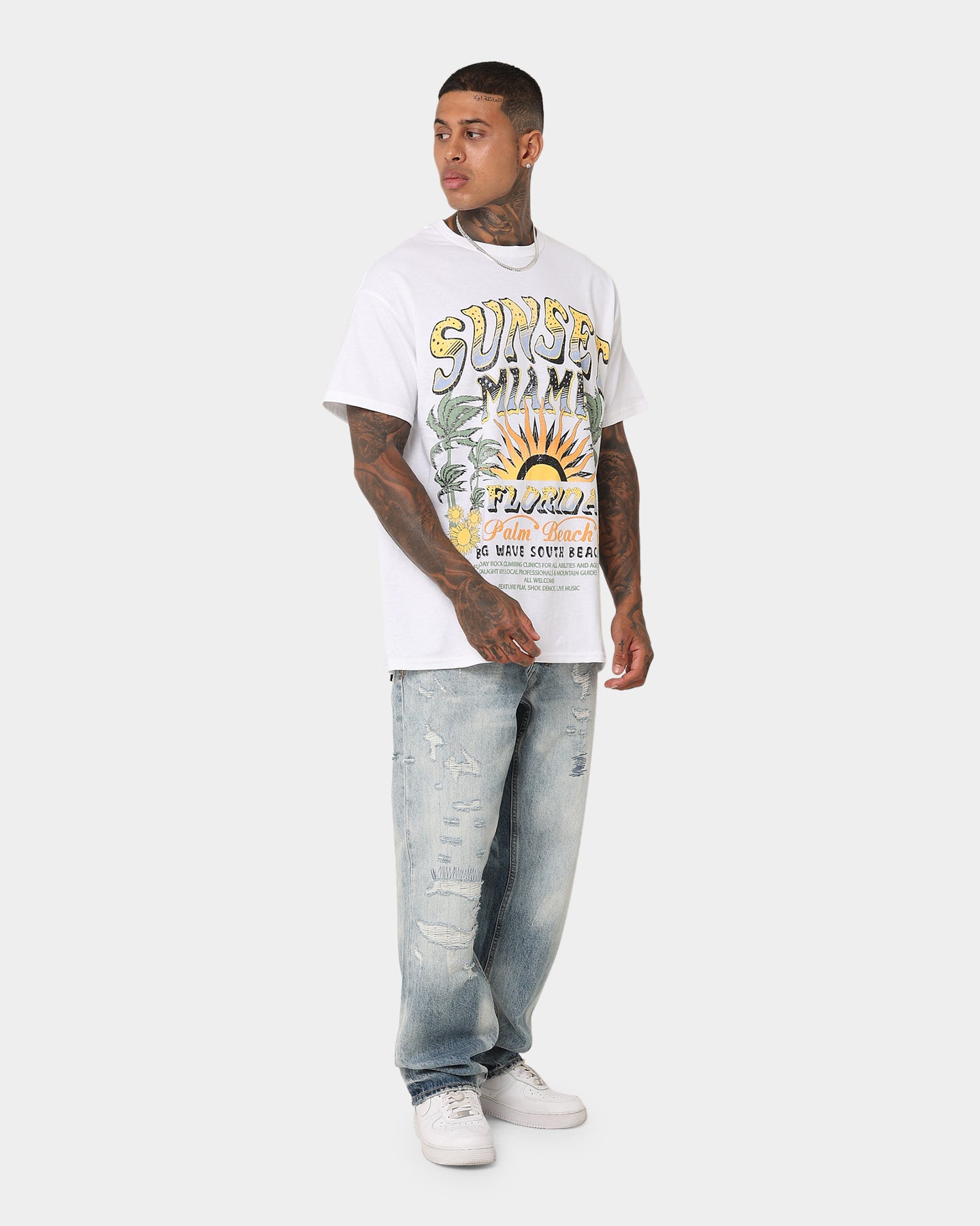 Vintage Miami Sunset Graphic T-Shirt - Soft Cotton White Tee for Men & Women | Retro Beach Style, Casual Wear & Summer Outfits