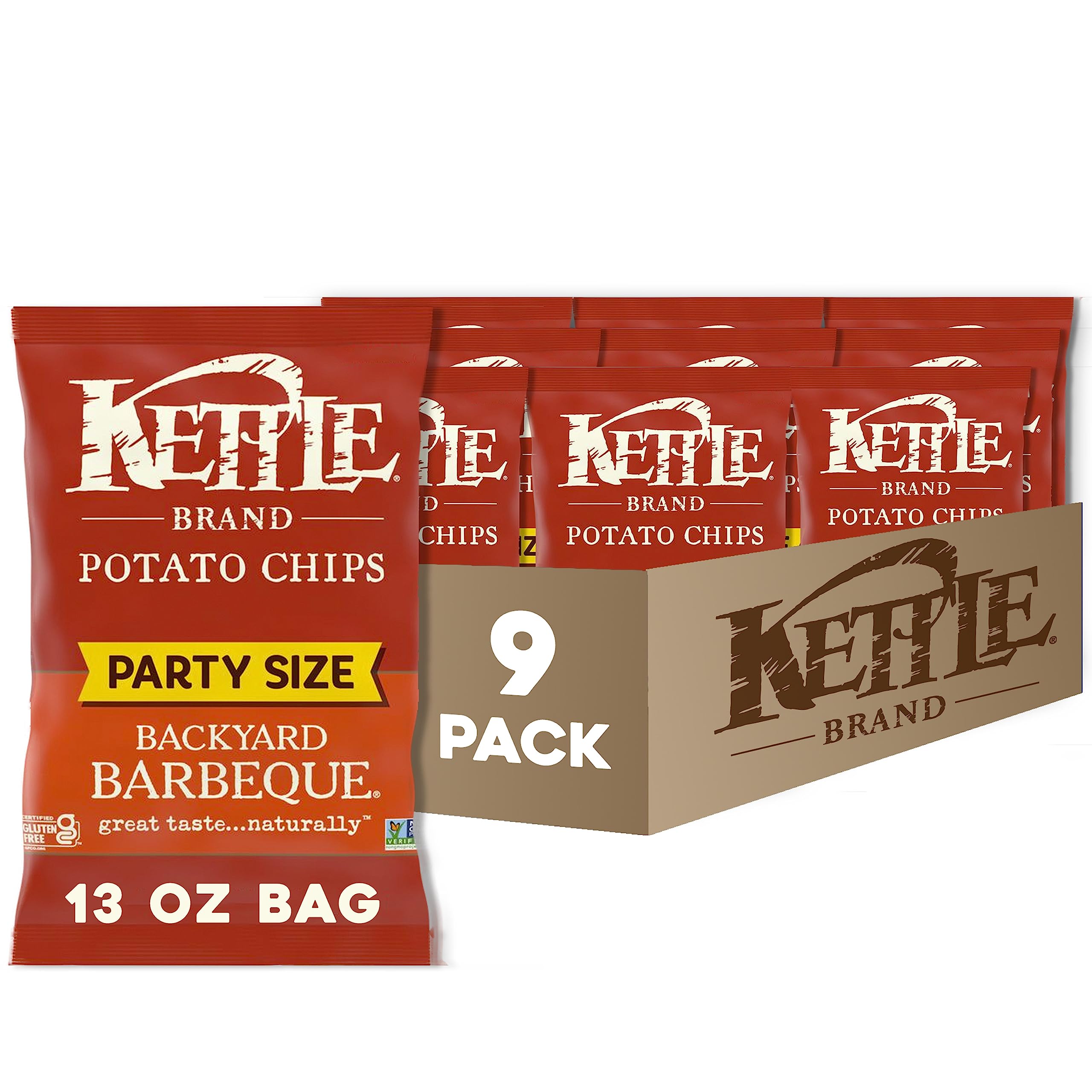 Kettle Brand Backyard Barbeque Potato Chips - 13 Oz Party Size (Pack of 9) | Crunchy Kettle Cooked Snacks for BBQs, Game Nights & Family Gatherings
