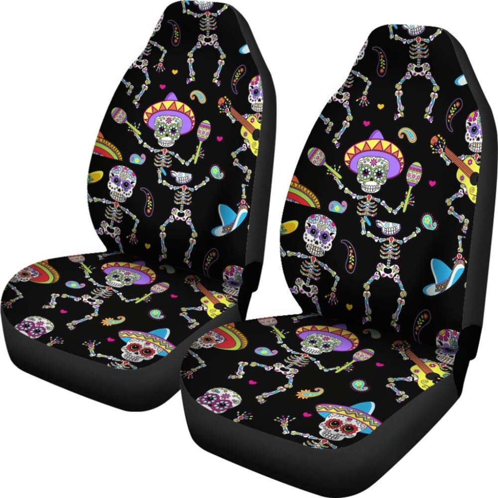 2 Pcs Sugar Skull Car Seat Covers - Universal Fit for Most Vehicles, Halloween Decor & Day of the Dead Accessories - Perfect for Car, Truck, SUV Interior Protection and Themed Parties