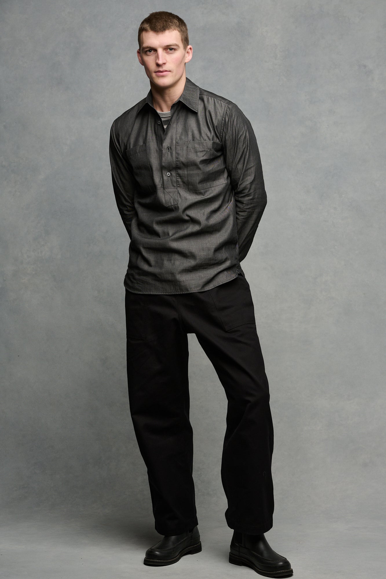 Men's Lightweight Denim Shirt - Half Placket Casual Button Up Shirt for Men, Black | Perfect for Office, Date Night & Weekend Outings