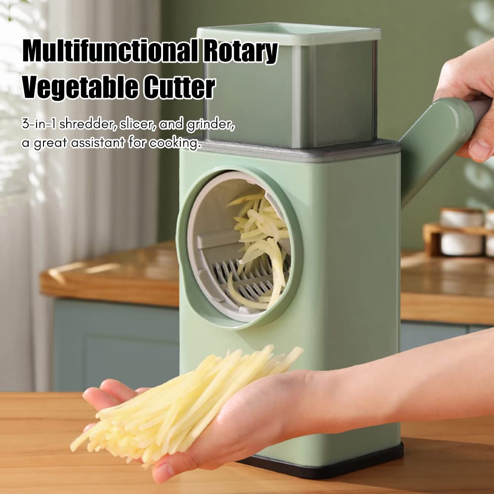 Benkeg 3-in-1 Multifunctional Vegetable Chopper & Cheese Grater - Stainless Steel Rotary Shredder, Slicer & Grinder for Vegetables, Fruits, Nuts - Perfect for Salad Prep, Meal Prepping & Quick Cooking