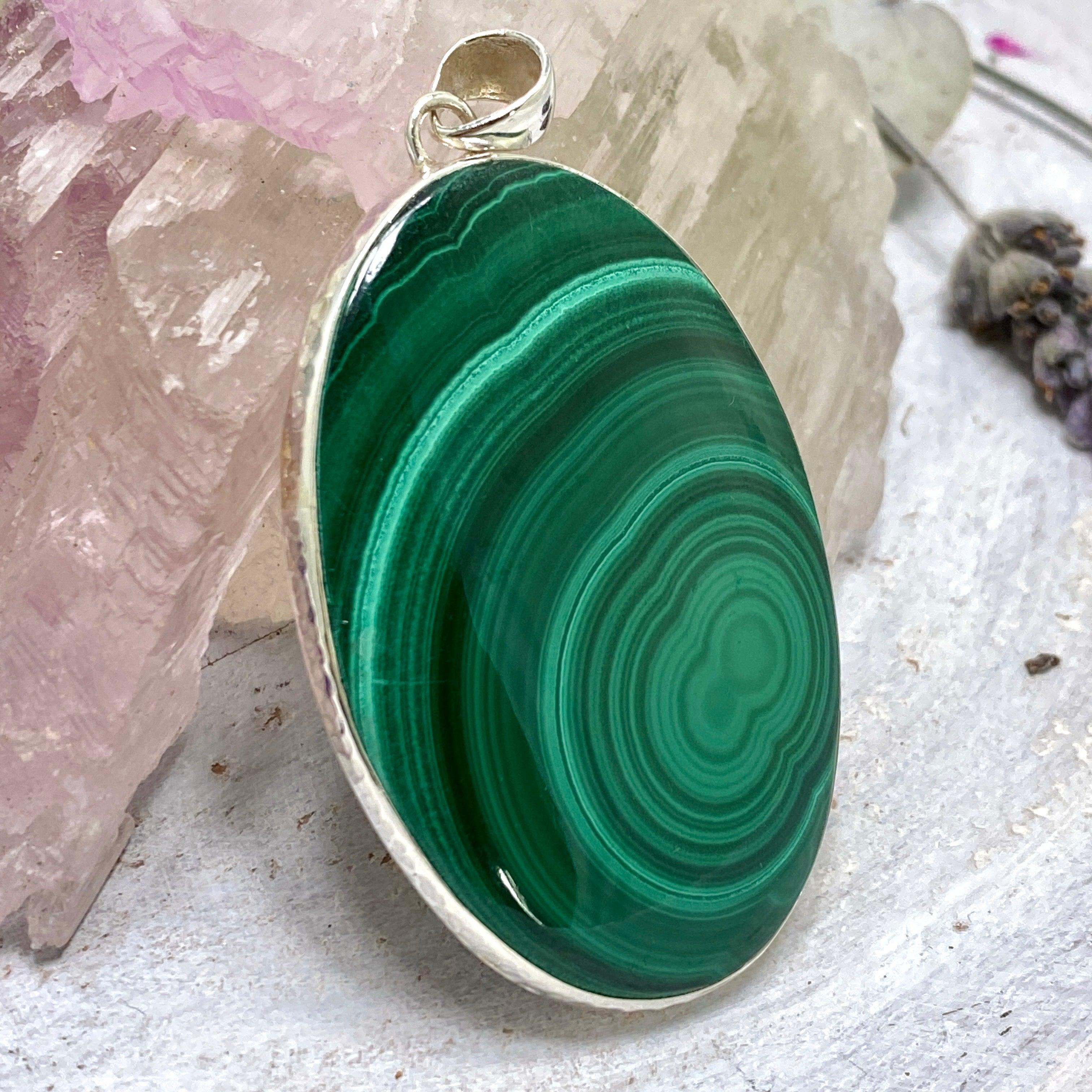Natural Malachite Oval Pendant Necklace - Handcrafted Gemstone Jewelry KPGJ3328 | Perfect for Spiritual Healing, Meditation & Boho Fashion