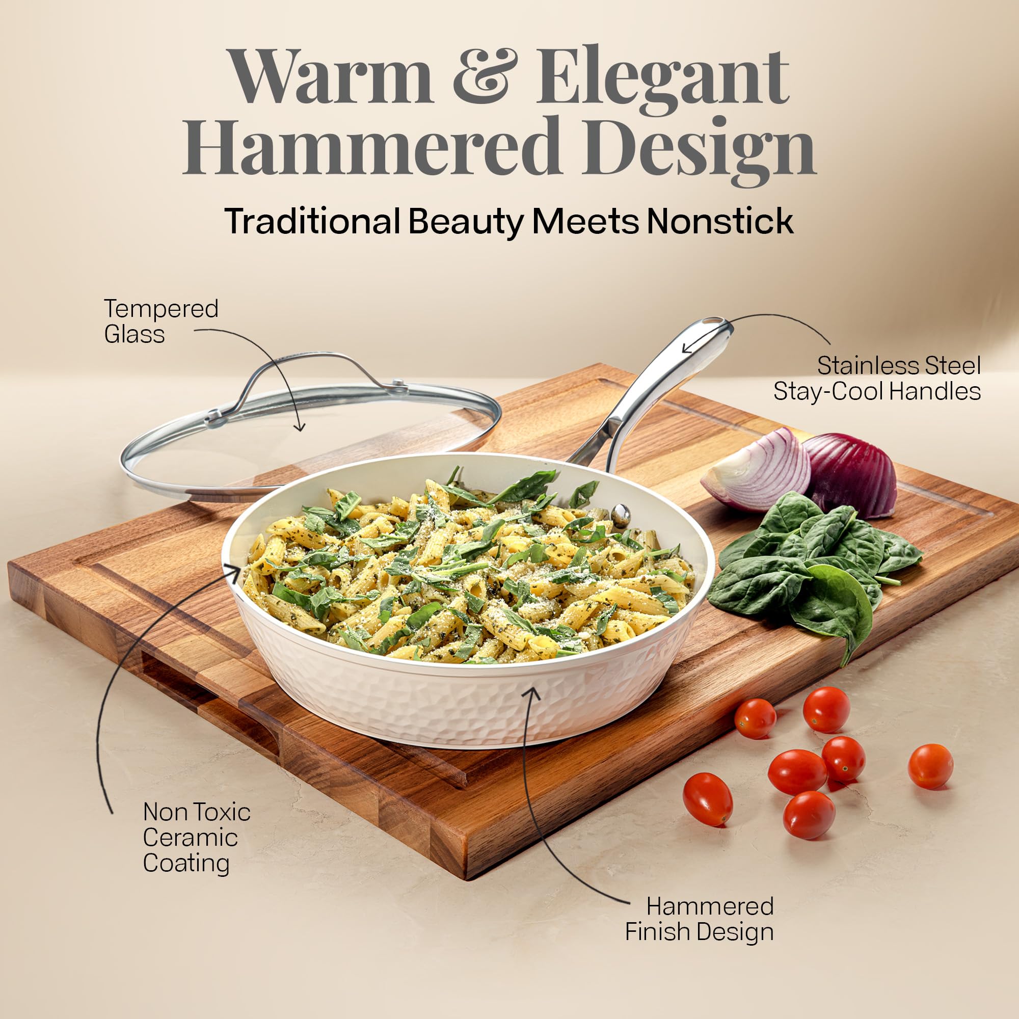 GOTHAM STEEL Hammered 15-Piece Ceramic Nonstick Cookware Set - Pots & Pans for Kitchen with Utensils, Oven & Dishwasher Safe, Non-Toxic - Perfect for Frying, Boiling, Baking & Everyday Cooking