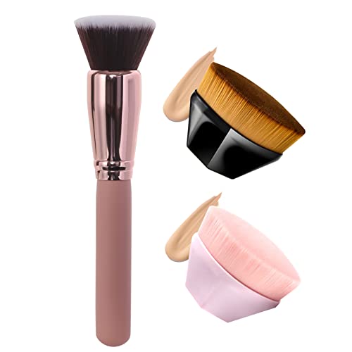 3 Pcs Professional Foundation Brush Set - Kabuki, Buffing & Stippling Brushes for Liquid & Cream Makeup | Travel-Friendly Makeup Tools for Women | Perfect for Daily Use, Contouring & On-The-Go Touch Ups