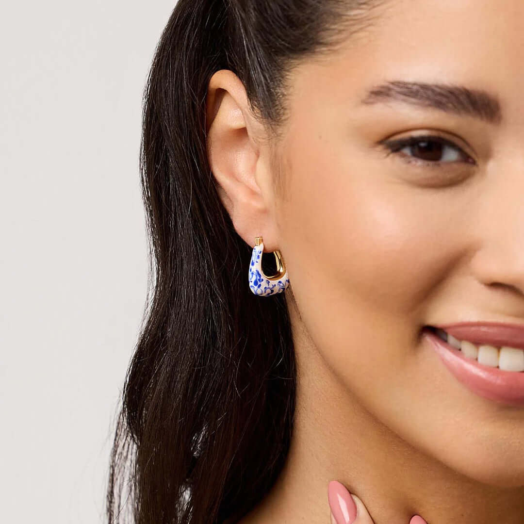 Elegant Porcelain Marble Hoop Earrings for Women - Trendy T225 Design | Perfect for Parties, Weddings & Everyday Wear