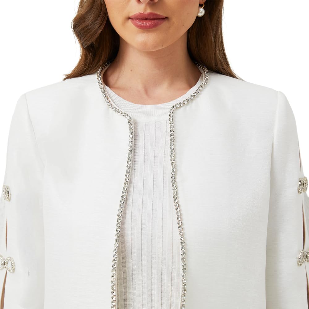 Luxury Women's Crystal Embellished Short Cape Jacket - Elegant Structured Blazer for Weddings, Dinners & Date Nights - Sizes XS to XXXL - Perfect for Formal Events & Evening Outings