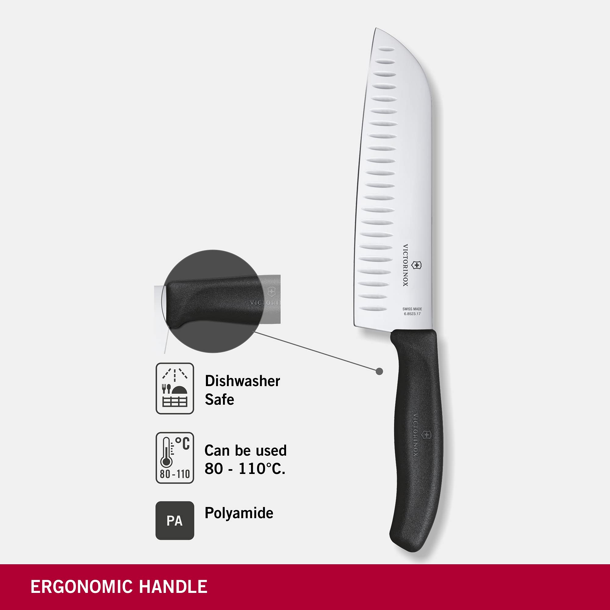 Victorinox Santoku Knife 7-Inch - High Carbon Stainless Steel Blade with Ergonomic Black Handle - Professional Kitchen Knife for Chopping, Slicing & Dicing Vegetables, Meat & Fish