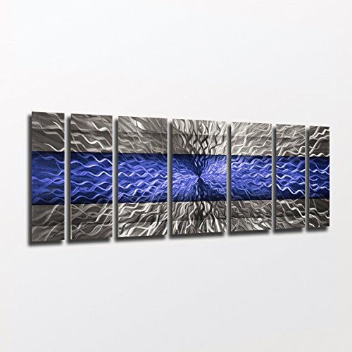 Modern Abstract Metal Wall Art Sculpture - Large Contemporary Blue Metal Wall Decor Panels for Living Room, Bedroom & Office - Rhythmic Energy Design