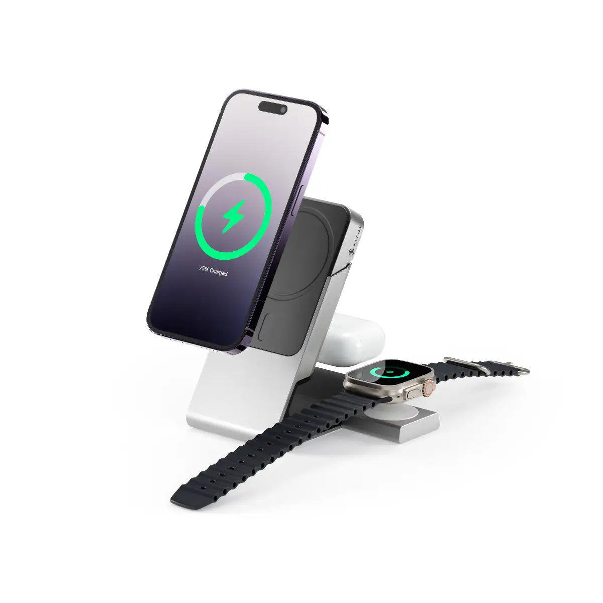 Matrix+ 3-in-1 Magnetic Wireless Charging Station for iPhone 16/12, Apple Watch & AirPods - 5000mAh Portable Power Bank with 30W Fast Charging & Worldwide Adapter - Perfect for Travel, Office & Nightstand Charging