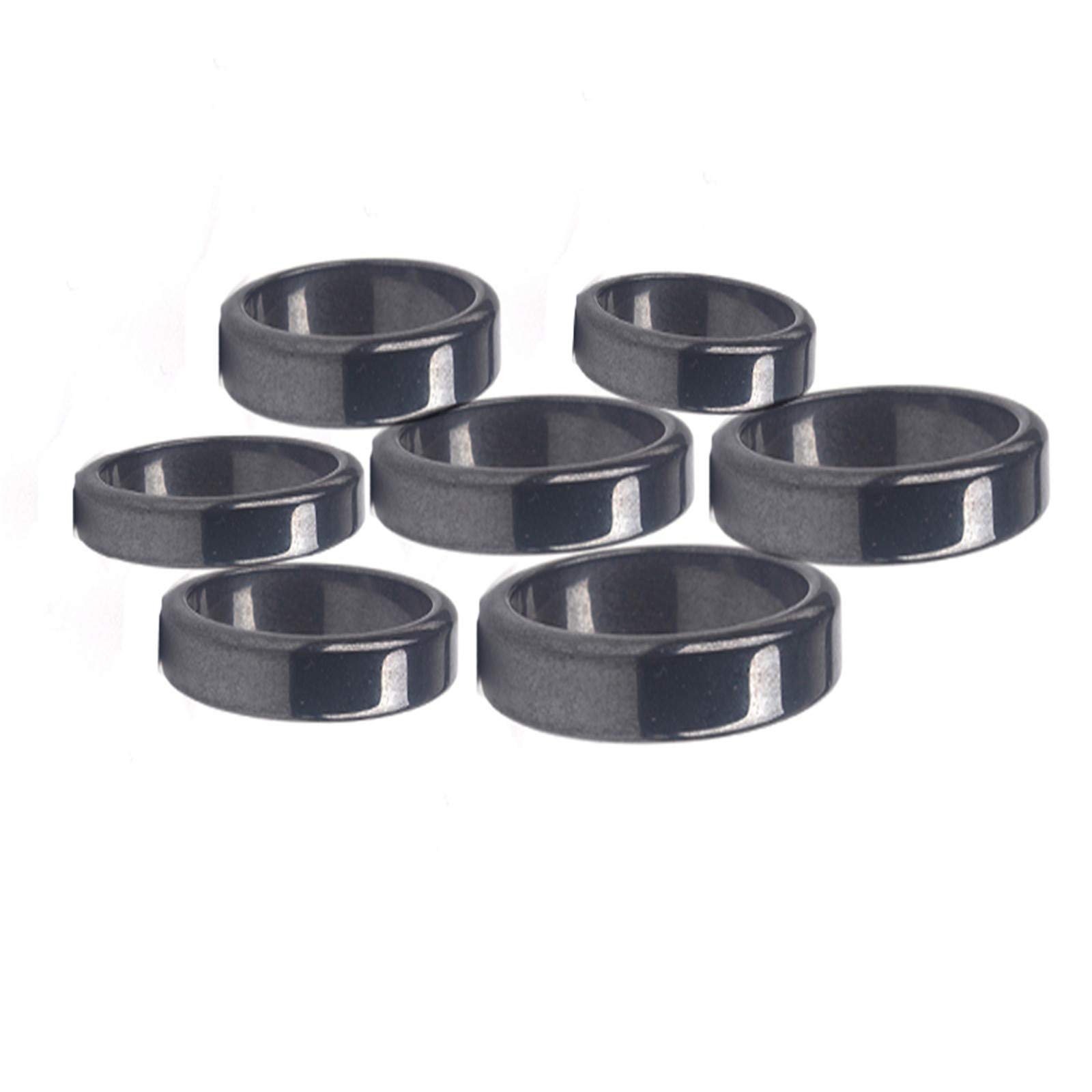 7Pcs Black Hematite Magnetic Stone Rings for Men & Women - Negative Energy Absorbing, Anxiety Relief, Chakra Balancing Unisex Jewelry Gift for Teens, Couples & Friends (Perfect for Meditation, Yoga & Stress Relief)