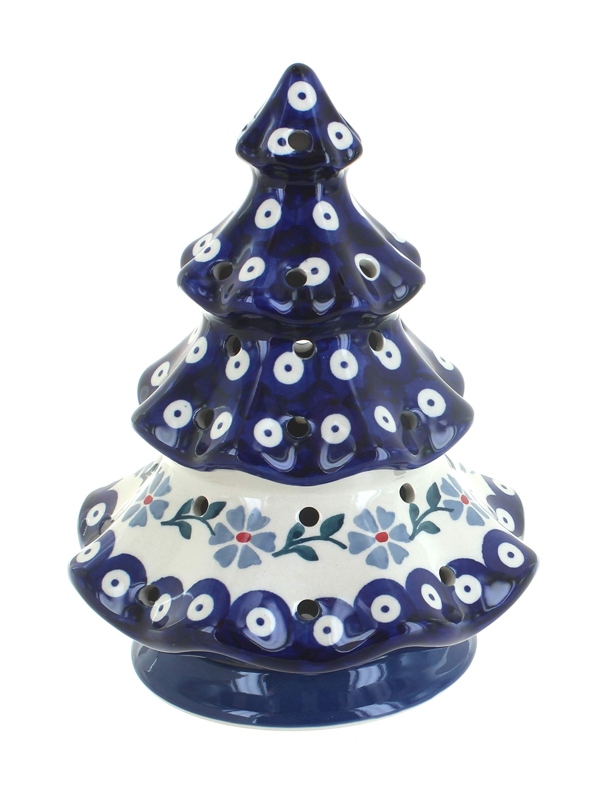 Handmade Blue Rose Polish Pottery Luminary - Blue Violet Tree Design for Home Decor, Wedding Centerpiece & Holiday Gift