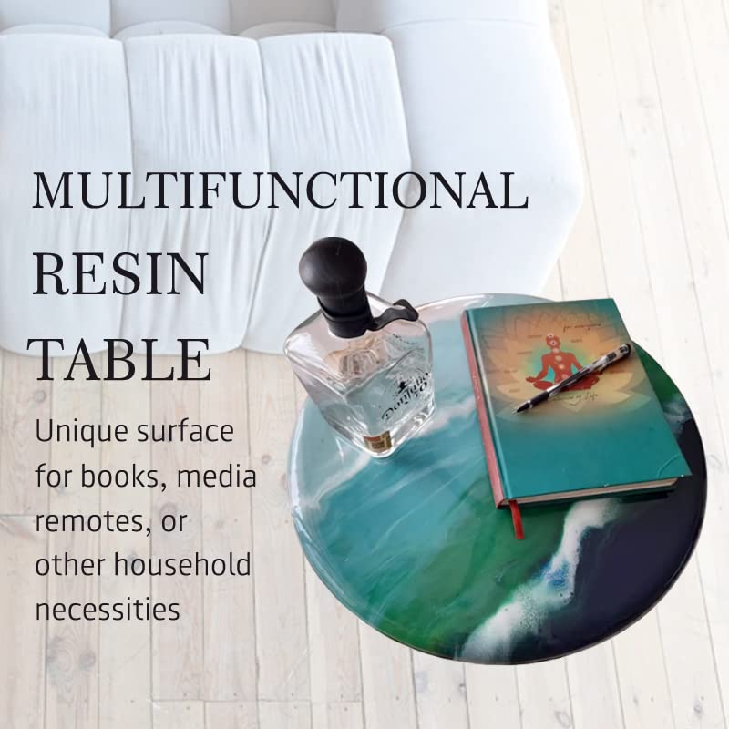 Handmade Epoxy Resin River Table with Wood & Turquoise - Modern Round Dining Table with Iron Legs - Glossy Finish for Living Room, Office, or Restaurant Decor