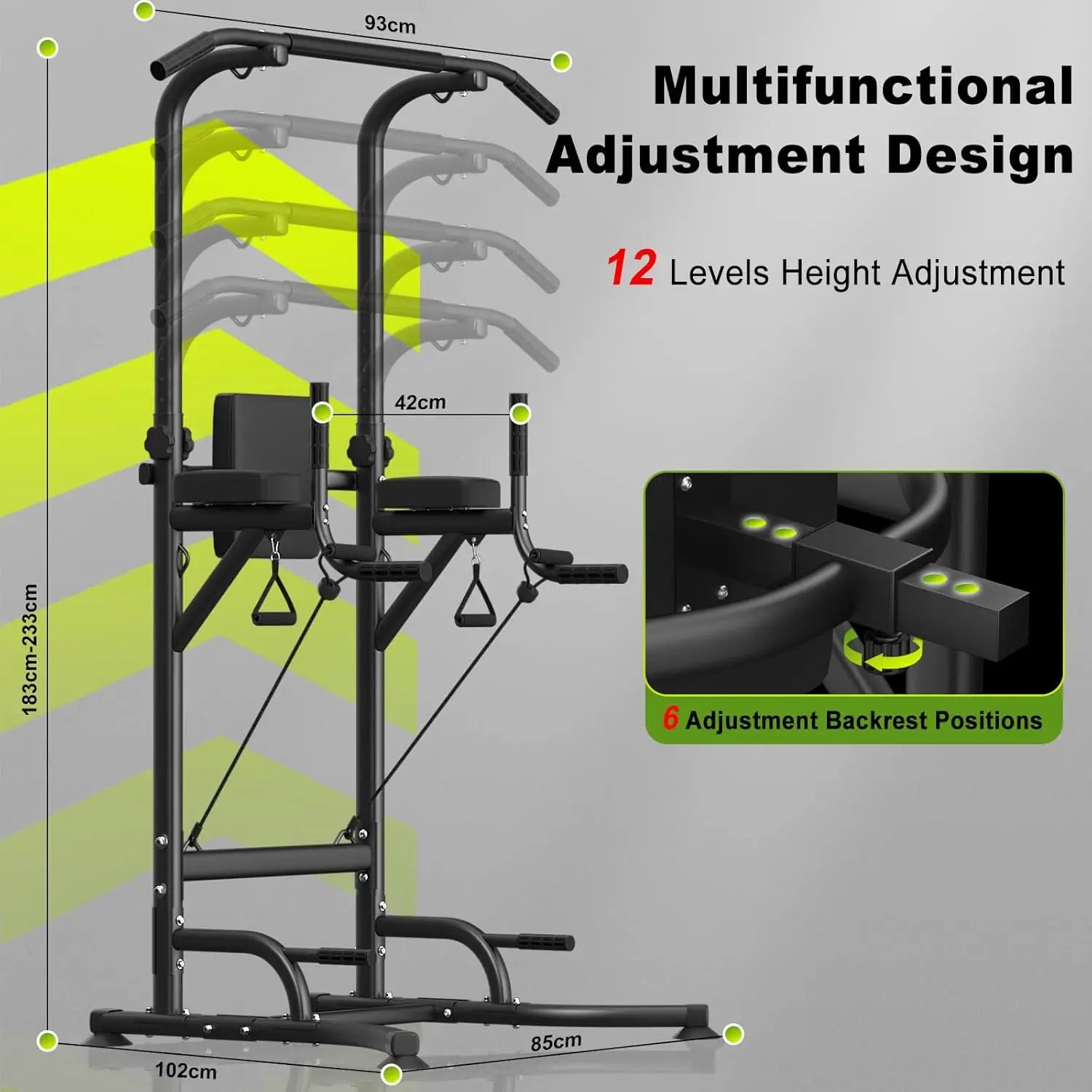 Multi-Function Power Tower Dip Station with Pull Up Bar - Home Gym Strength Training Equipment for Push Ups, Abdominal Exercises & Full Body Workouts - Perfect for Small Spaces, Garage & Home Fitness