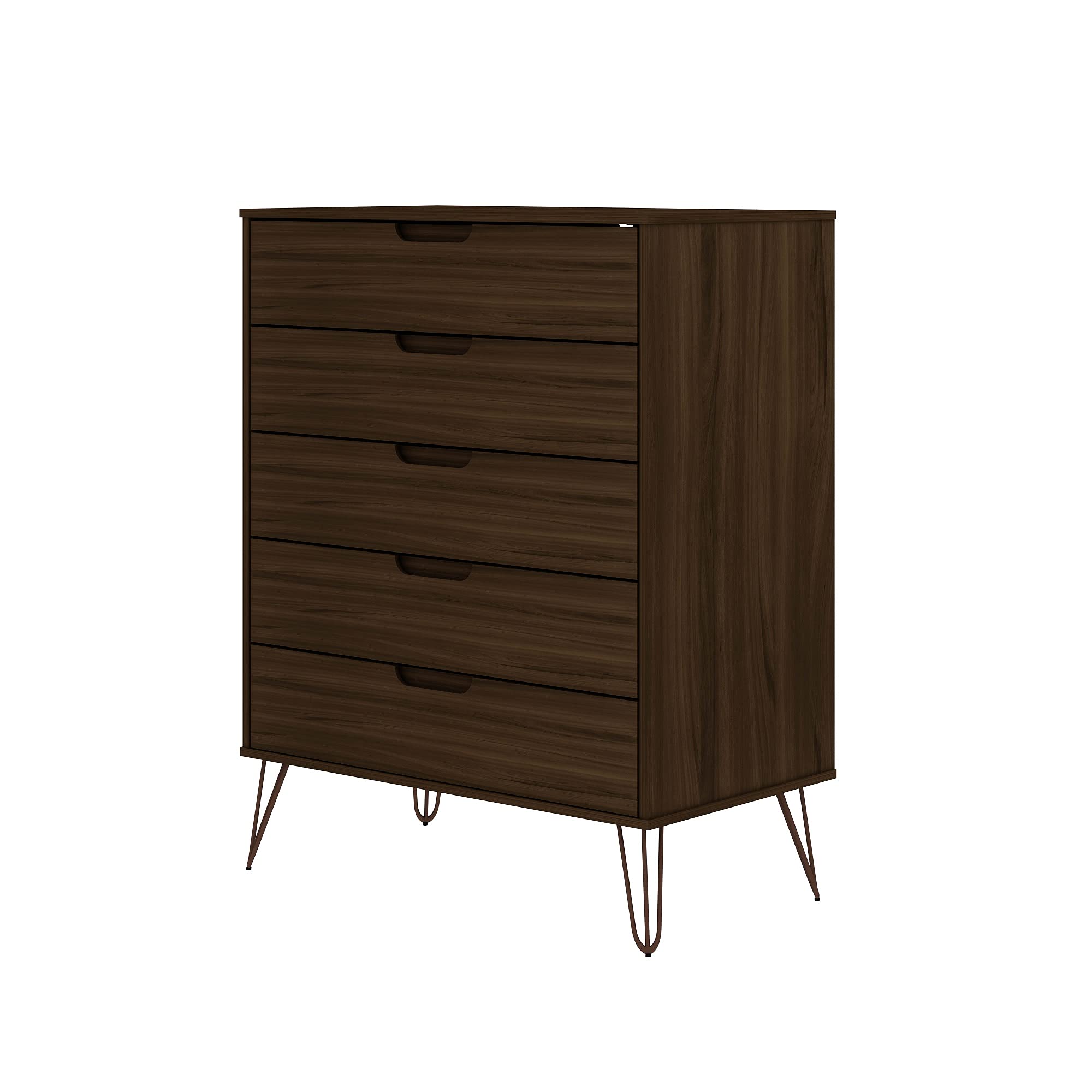 Mid Century Modern 5-Drawer Tall Dresser by Manhattan Comfort - Rockefeller Brown Dresser for Bedroom & Living Room Storage