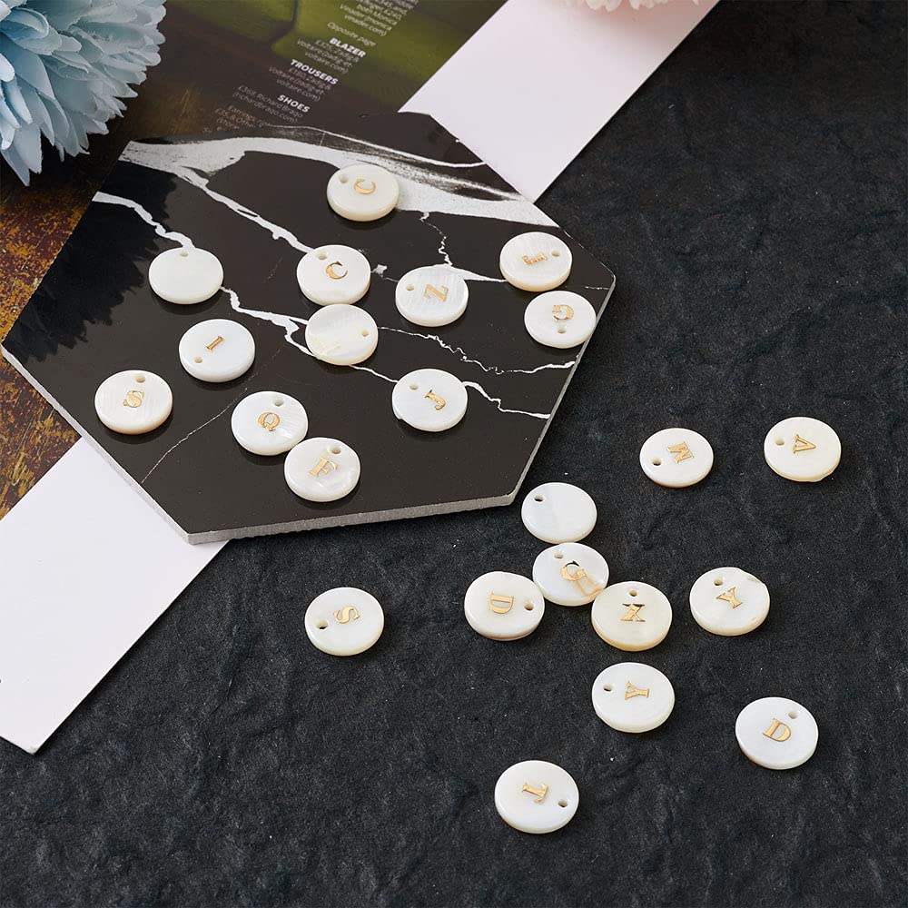 KISSITTY 1 Box Natural White Freshwater Shell Charms - Alphabet A-Z & Numbers for DIY Jewelry Making (Earrings, Necklaces, Bracelets) - Perfect for Beach Theme Crafts, Boho Accessories & Gift Packaging