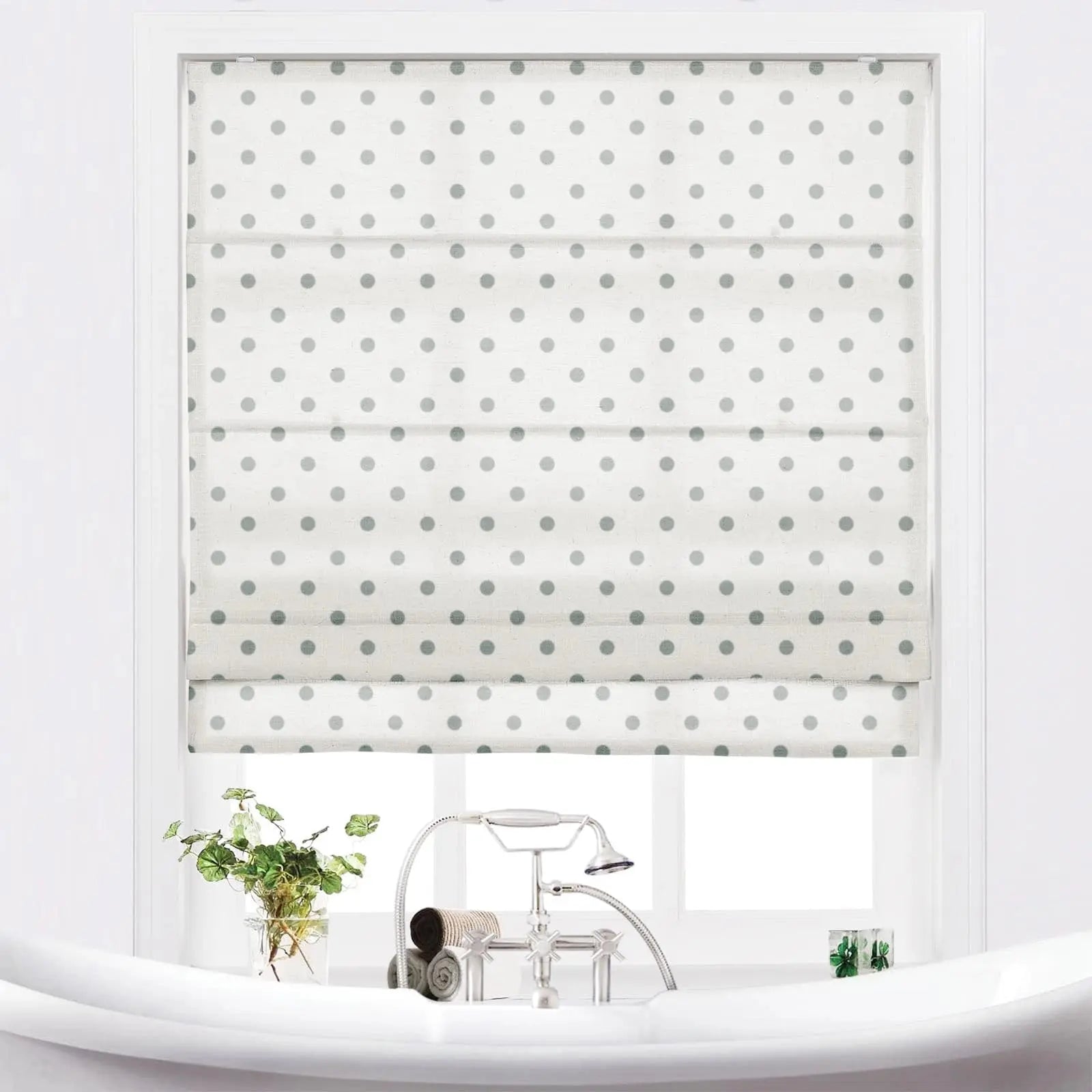 Stefana Silver Printed Cordless Roman Shade - Blackout Window Treatment for Bedroom & Living Room - Plus Size Custom Window Coverings
