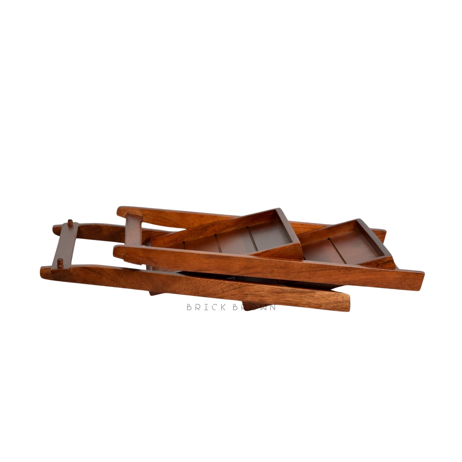 Brick Brown ® Handcrafted Premium Foldable Wooden Organizer with Double Tray | Wooden Grocery Rack - Small Mahogany Rectangular (16x12x8.3 inches) | Perfect for Kitchen Countertops, Pantry Storage & Office Desk Organization