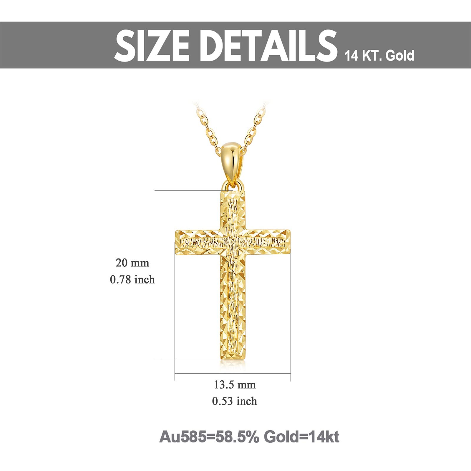 14K Real Gold Cross Necklace for Women - Yellow Gold Italian Diamond-Cut Cross Pendant Necklace | Religious Jewelry for Baptism, First Communion & Confirmation | Elegant Christmas & Birthday Gift for Wife, Mom, Daughter | 16-18 Inch Chain | Perfect for Church, Weddings & Special Occasions
