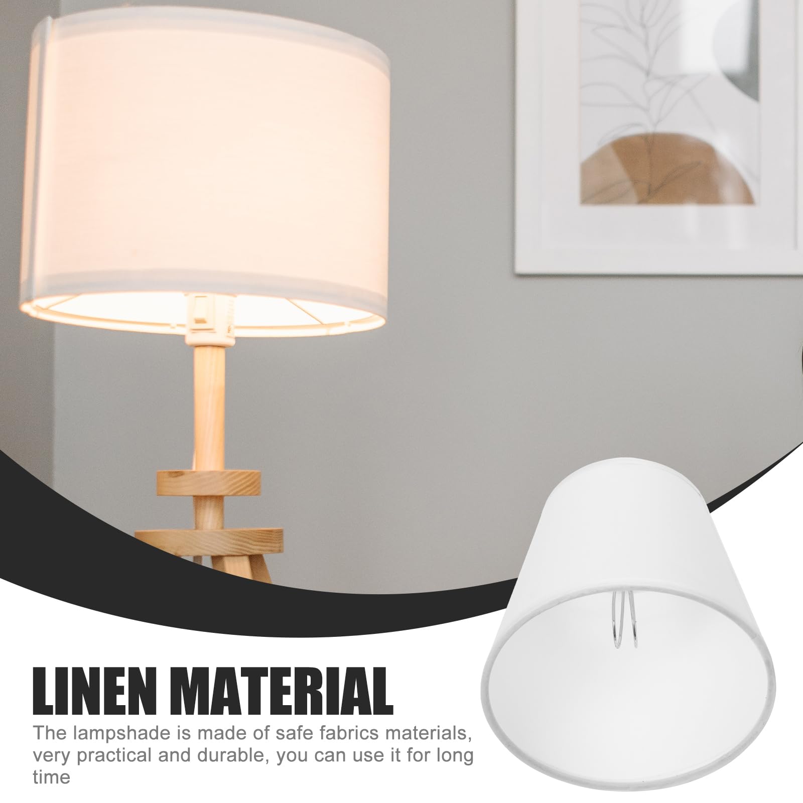 DOITOOL White Linen Fabric Drum Lampshade - Rustic Bell Shaped Table Lamp Cover for Bedroom, Living Room & Office Decor