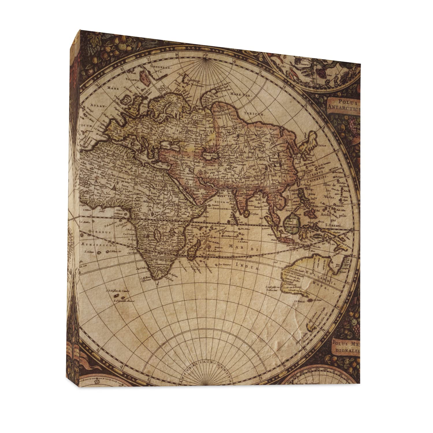 Vintage World Map 3 Ring Binder - 1 Inch Full Wrap Binder for School, Office & Travel - Durable 3 Ring Folder for Organizing Documents, Papers & Notes