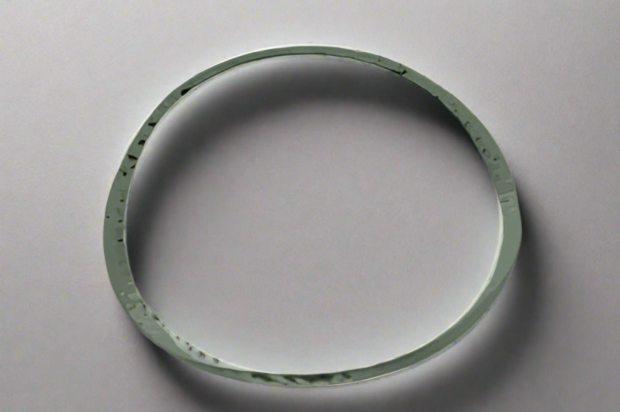 Narrow Twisted Flattened Hammered Bangle Bracelet - Sterling Silver Jewelry for Women, Minimalist Stackable Bangle for Everyday Wear & Special Occasions