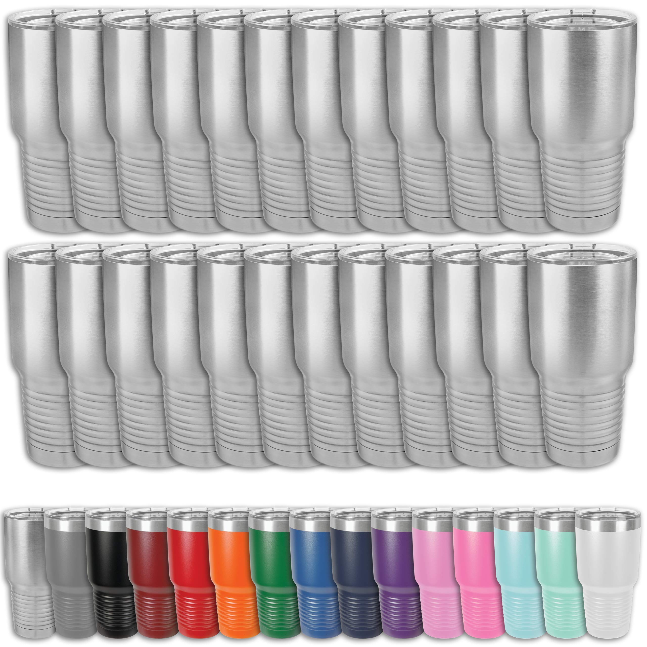 Clear Water Home Goods - 24 Pack 30 oz Stainless Steel Double Wall Vacuum Insulated Tumblers with Clear Lids - 18/8 Food Grade Steel - Keeps Drinks Hot/Cold for Hours - Perfect for Travel, Office & Outdoor Activities