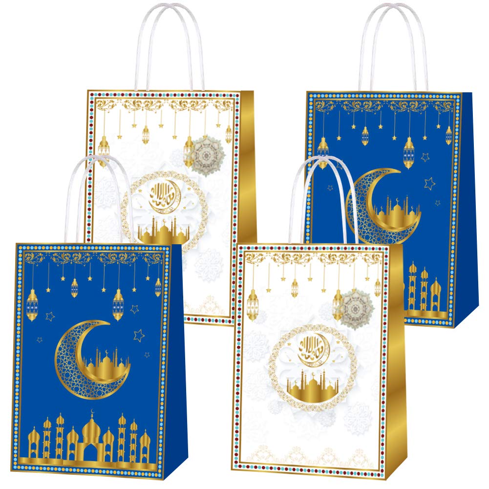 16pcs Ramadan Mubarak Paper Gift Bags for Eid Party Supplies - Muslim Party Favor Goody Treat Candy Bags - Eid Decoration | Perfect for Ramadan Celebrations, Eid al-Fitr Gifts, and Islamic Holiday Parties
