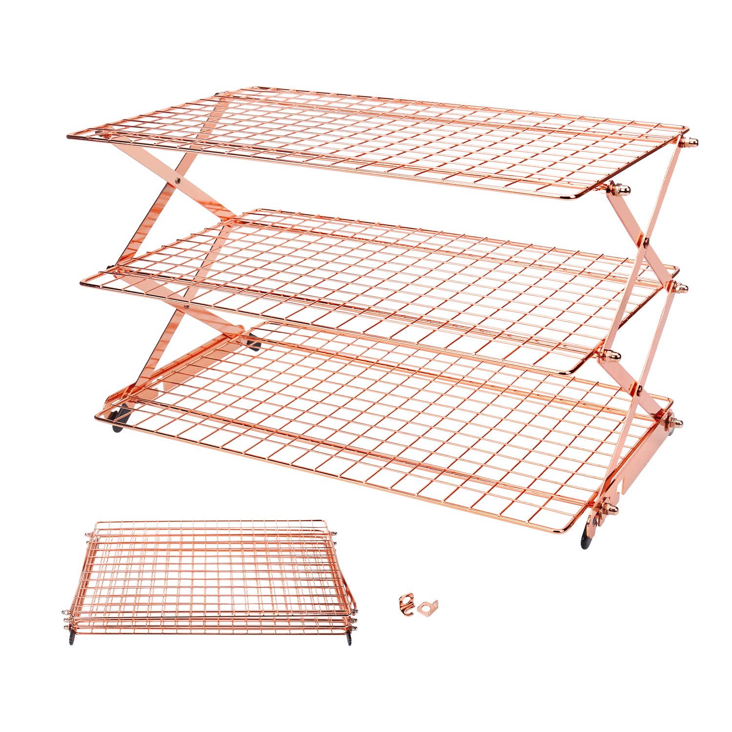 Geesta 2/3/4-Tier Expandable Copper Cooling Rack for Baking - Adjustable Stackable Cookie Cooling Rack for Roasting, Cooking & Pastry Making - Perfect for Home Kitchen, Bakeries & Professional Chefs